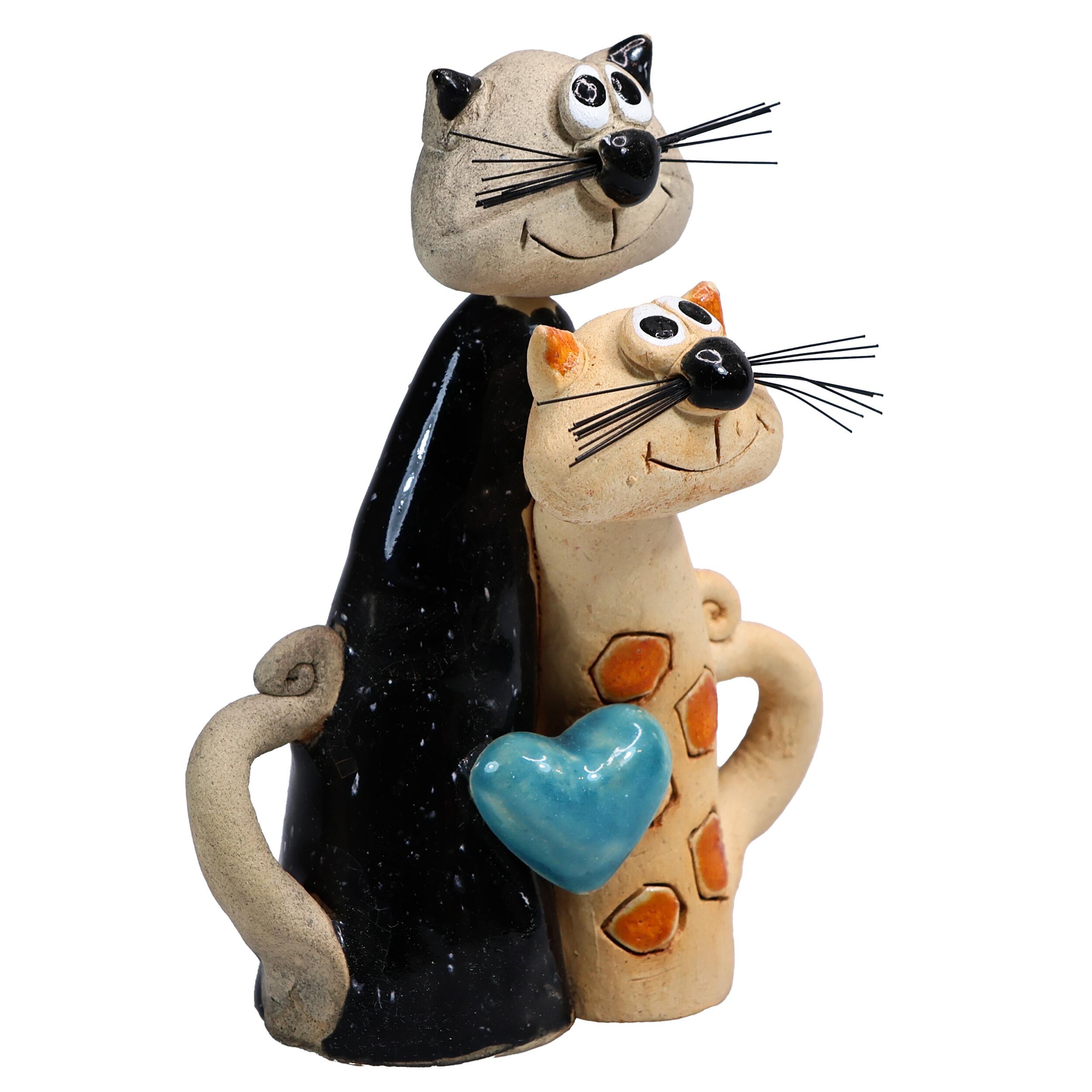 Magical Cat Pair with Blue Heart Friendship Figurine
