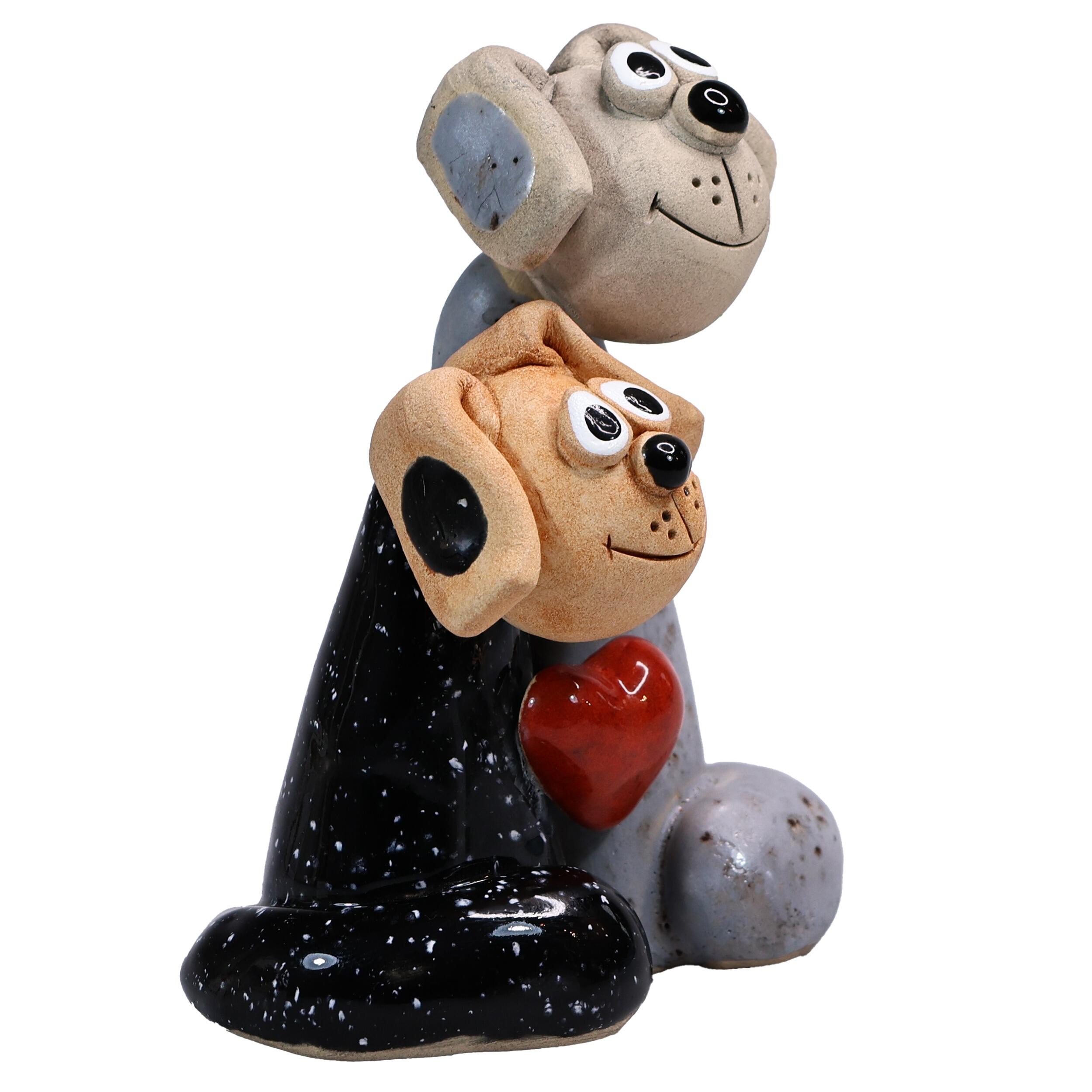 Magical Black & Grey Dog Pair with Red Heart | Handmade Gift