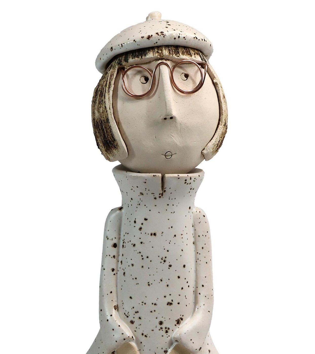 Handmade Ceramic Girl Figurine with Bob Hairstyle | Couples Home Décor Gift