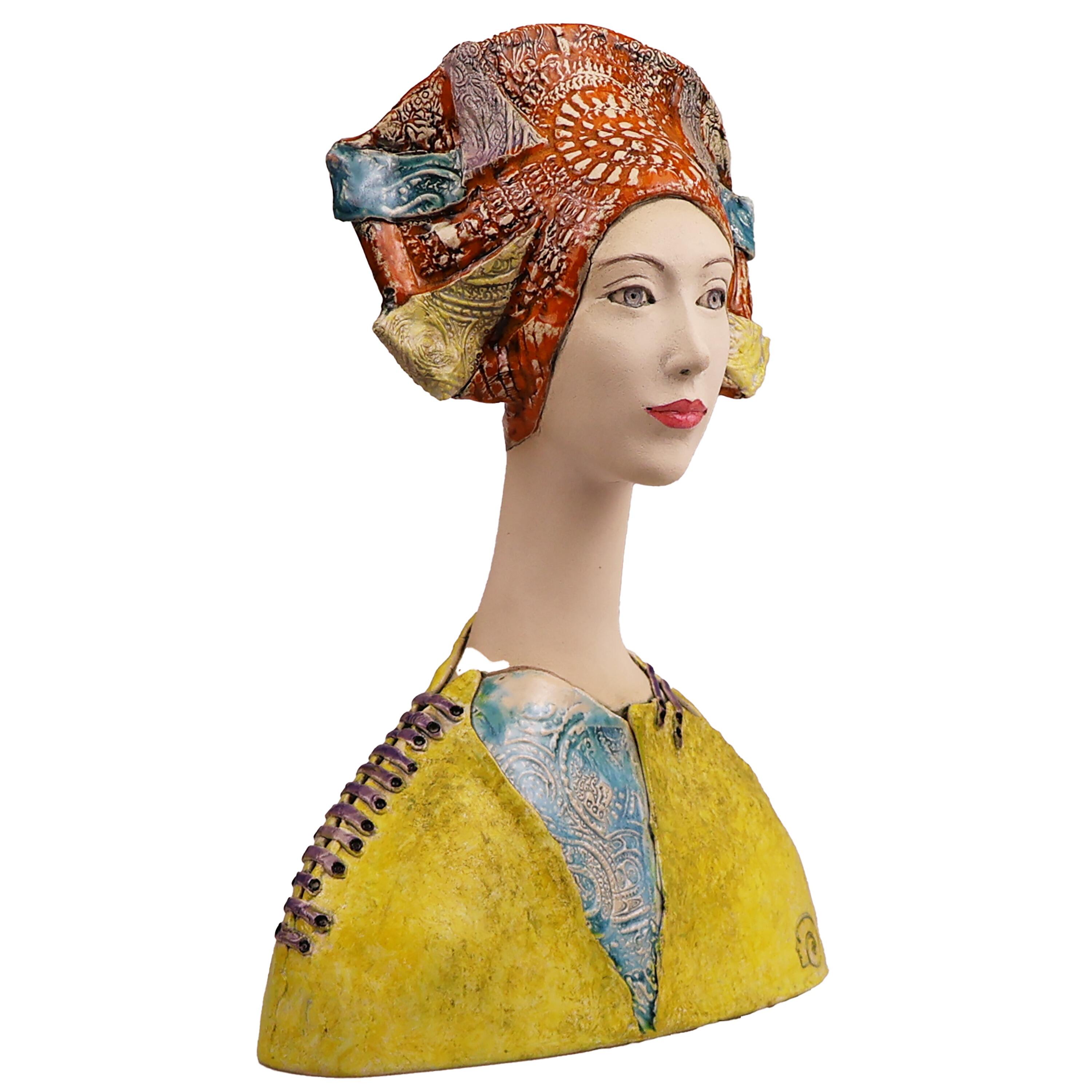 Art Deco Bust Sculpture in Lemon and Orange | Original one-off Sfculpture