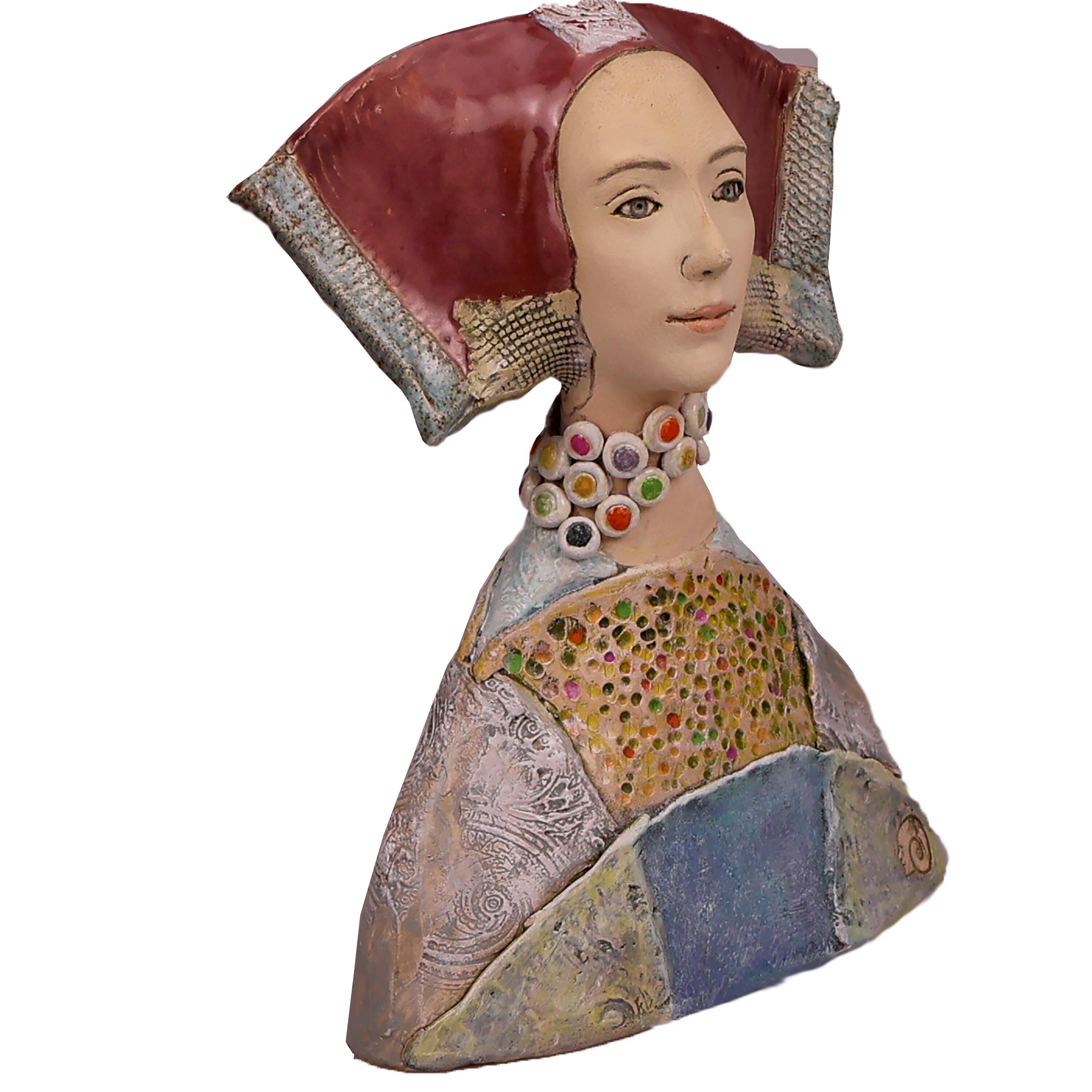 Fantasy Dame Statue Woman Bust in Blue & Pink Room Décor Sculpture one off