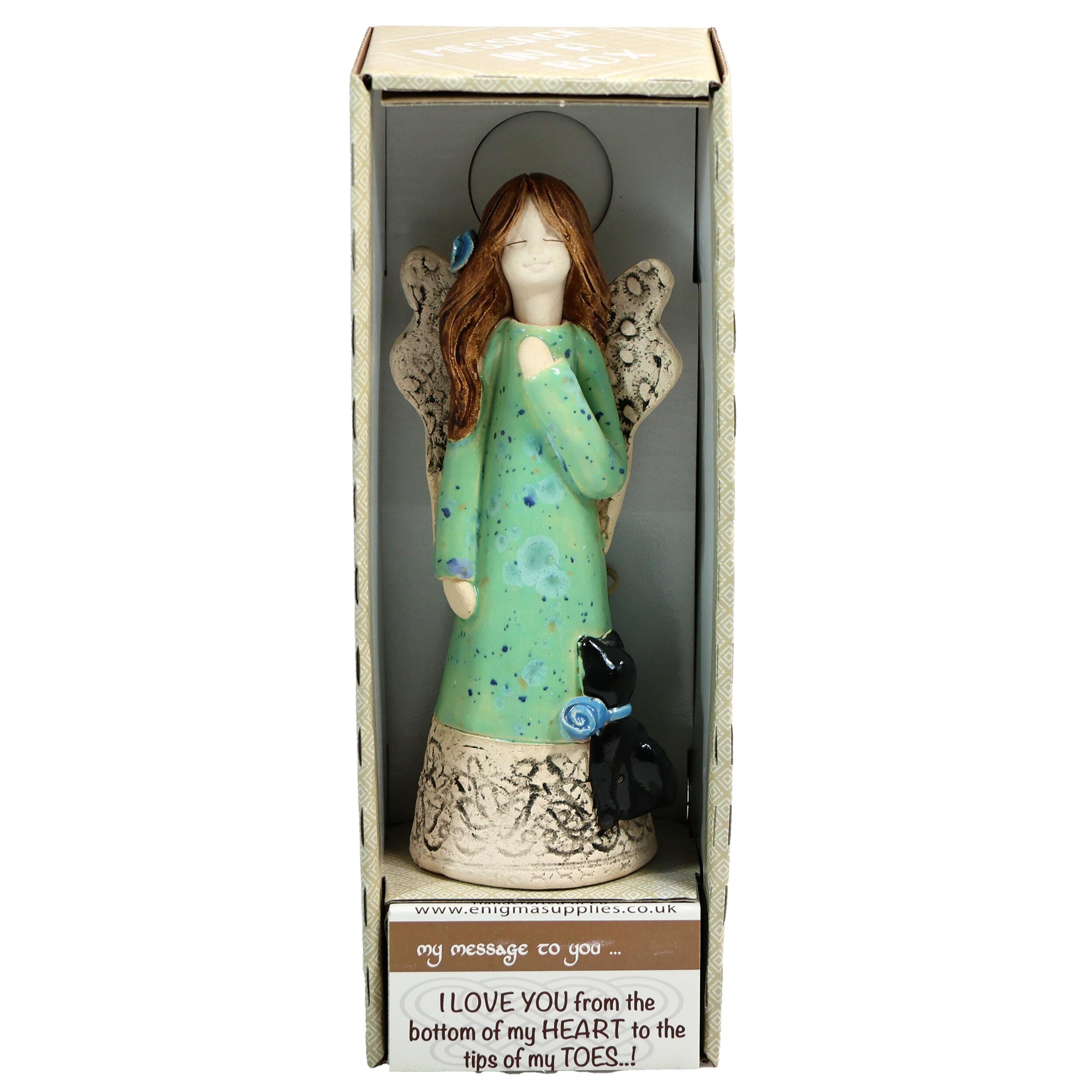 Hand made Angel Figurine with Black Cat | Good Luck
