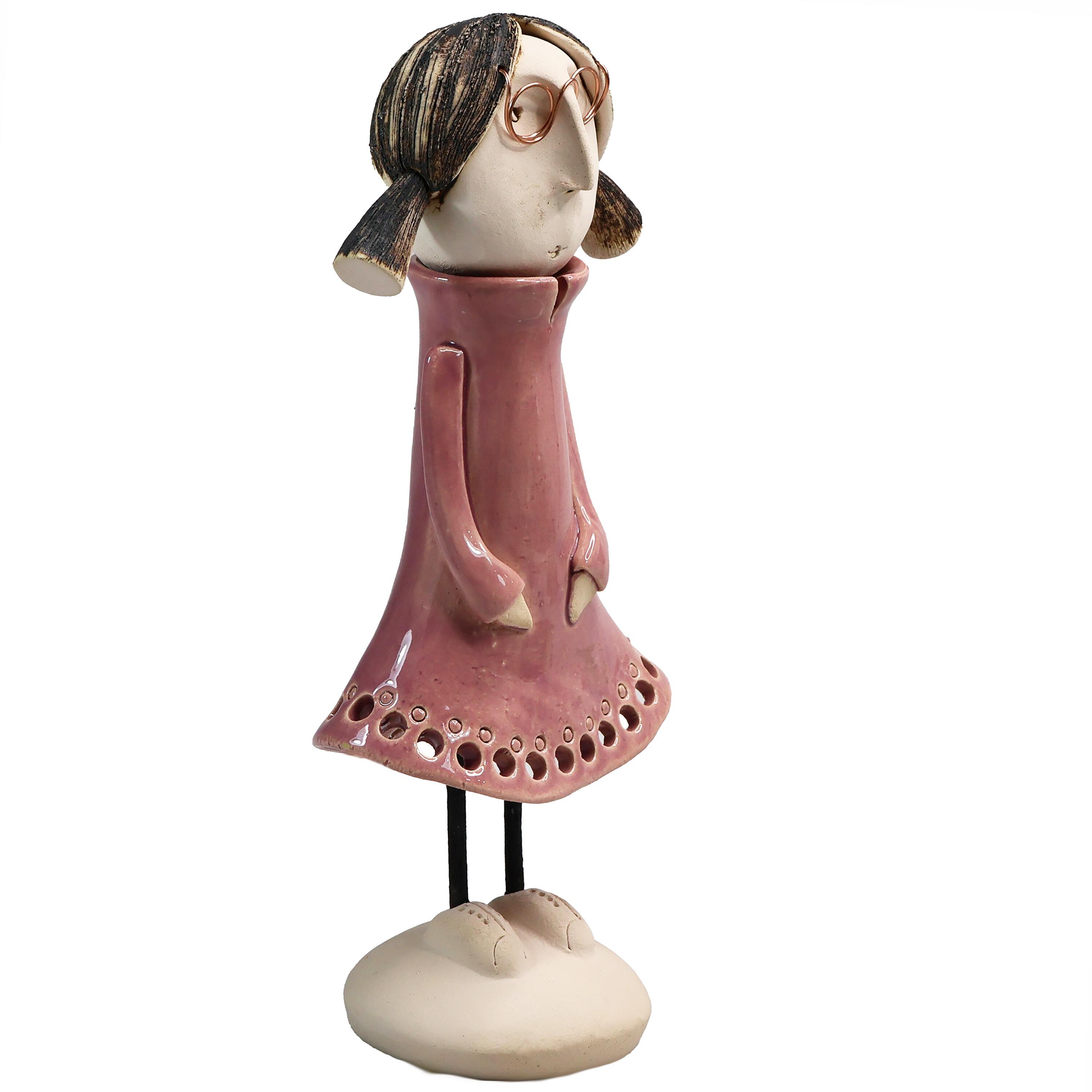 Handmade Ceramic Girl Figurine with Pigtails | Couples Home Décor Gift
