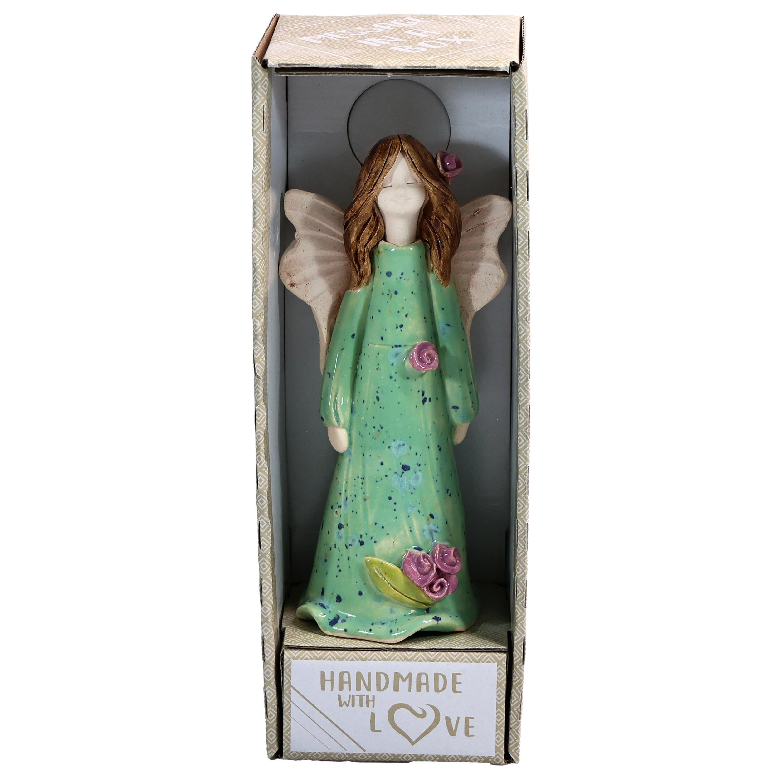 Angel Figurine in Turquoise with Roses | Thank You
