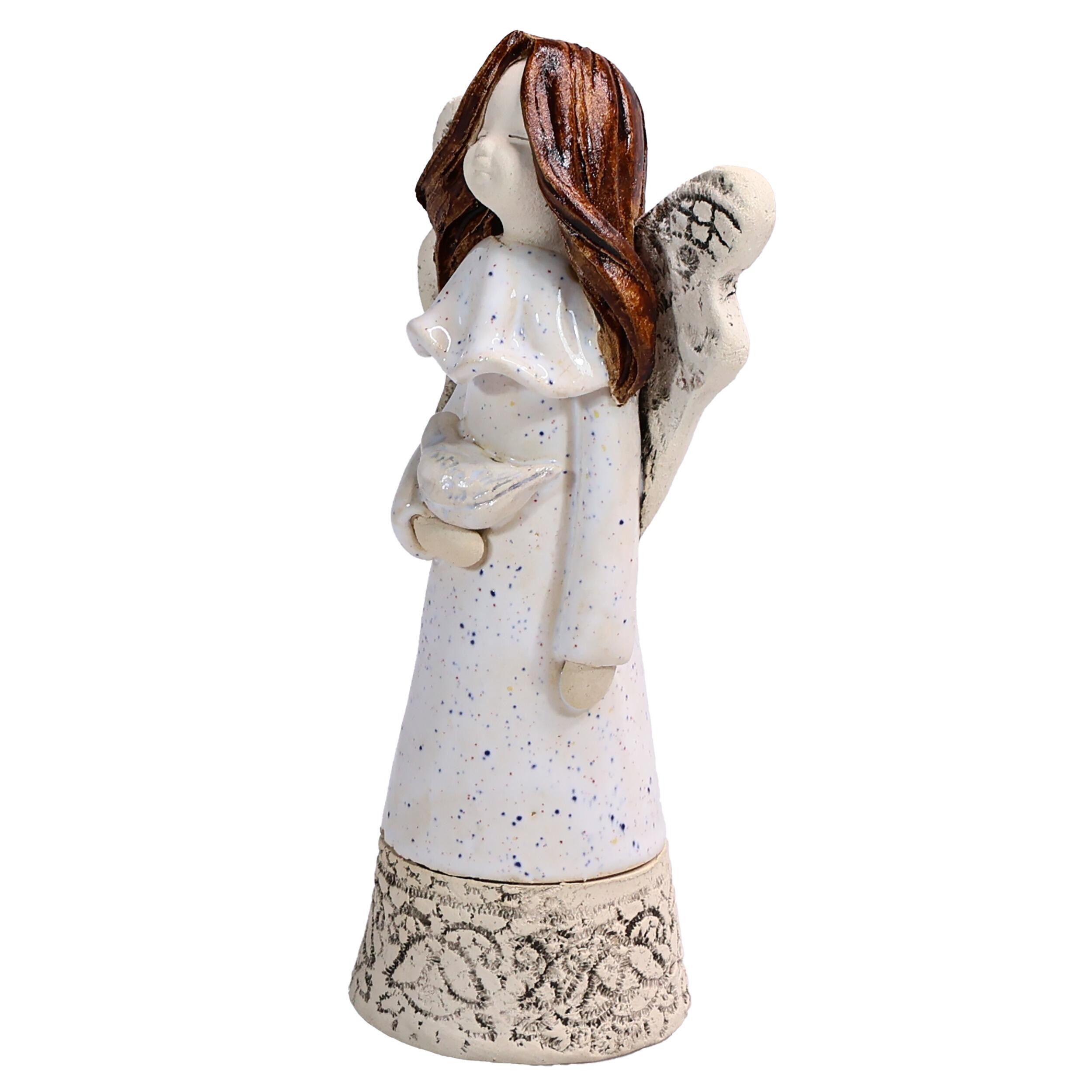 Handmade Ceramic Angel of Healing with White Dove | Healing Keepsake
