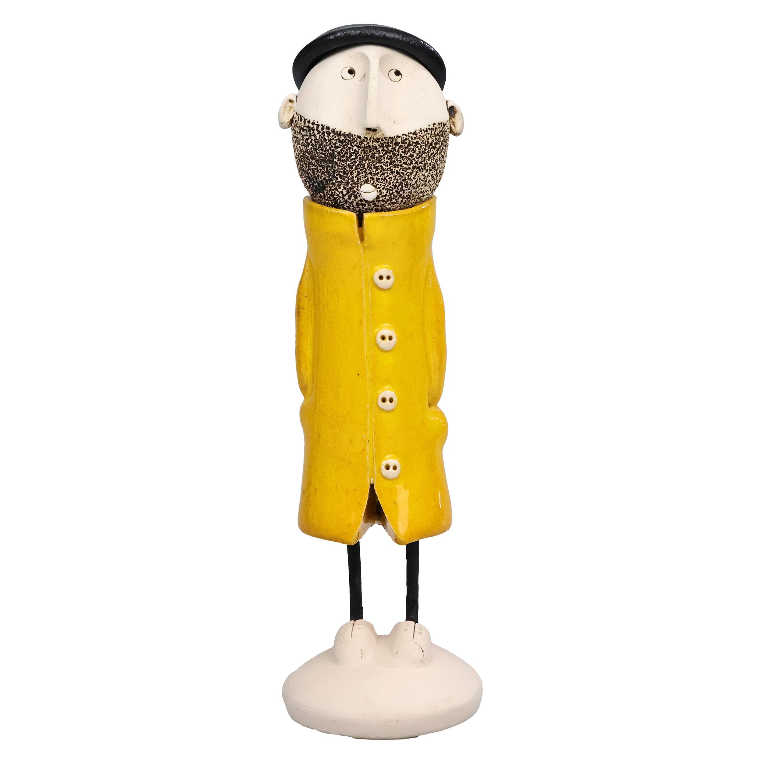 andmade Ceramic Couple Sculpture – Bearded Man & Spiky Haired Woman, Colourful Artisan Pottery Figure, Modern Home Decor