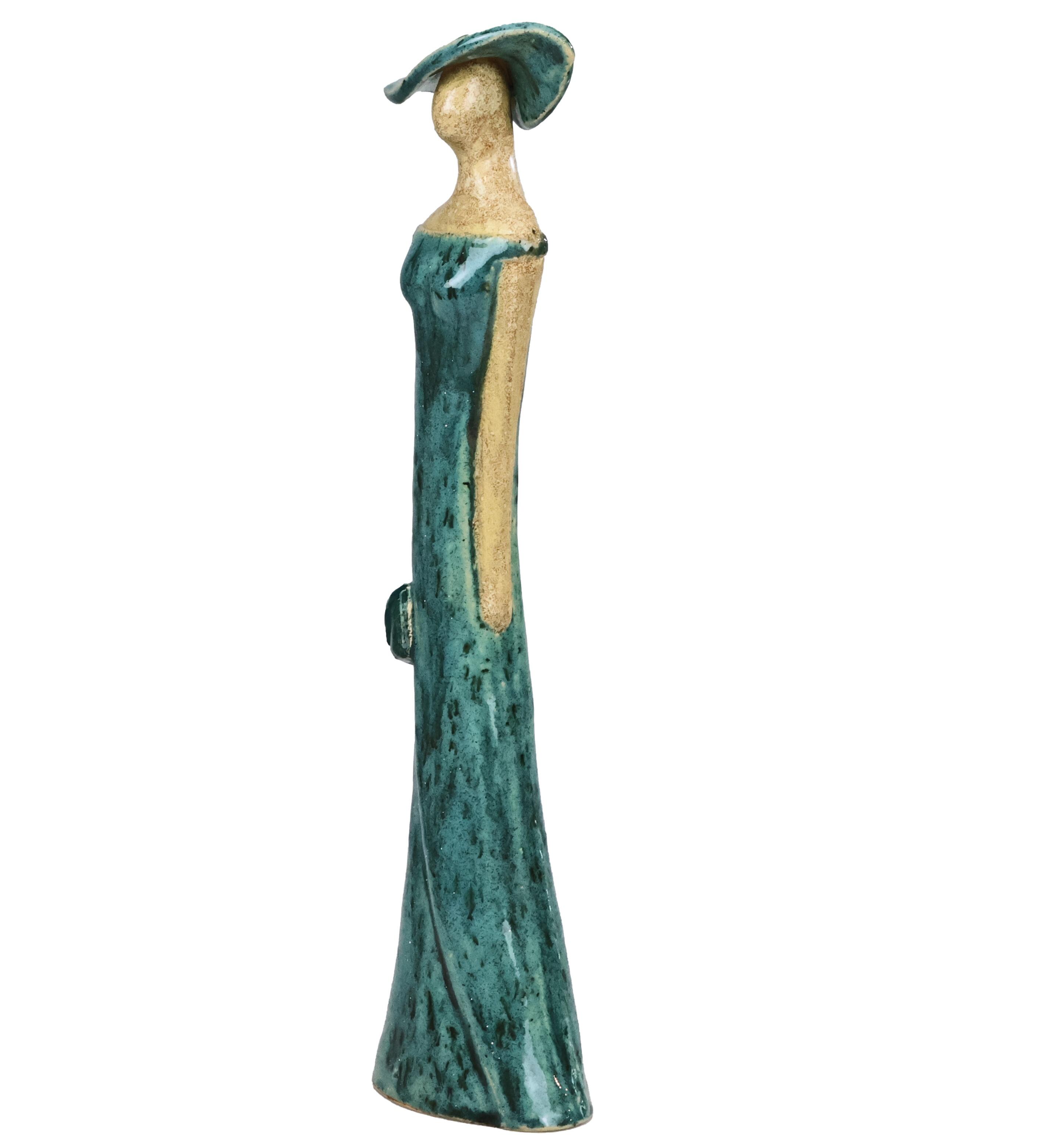 Handmade Ceramic Lady Figurine – Minimalist Woman Sculpture with Purse, Artisan Pottery Figure, Modern Home Decor