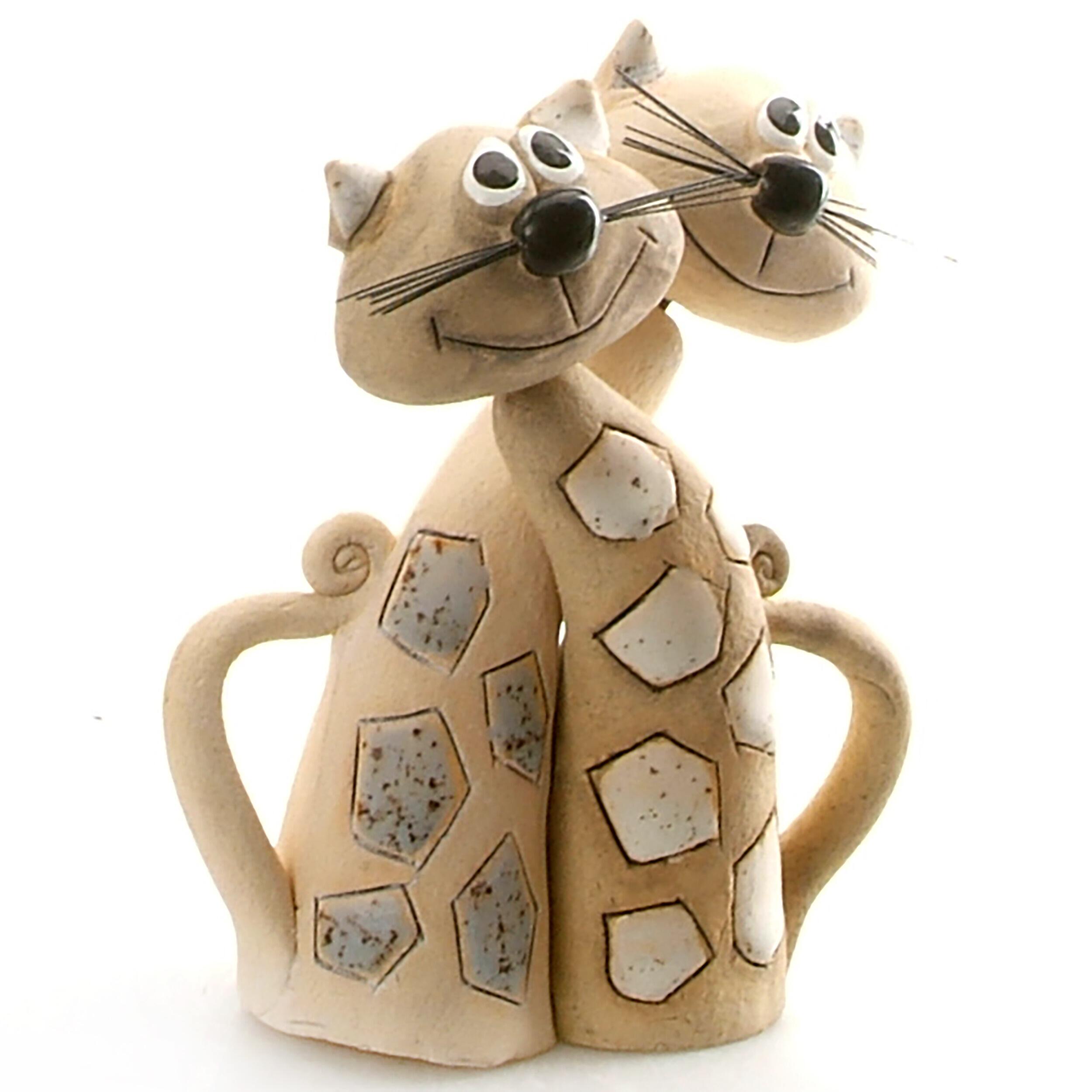 Magical Pair of Tabby Cats Ceramic Figurine | Handmade Gift