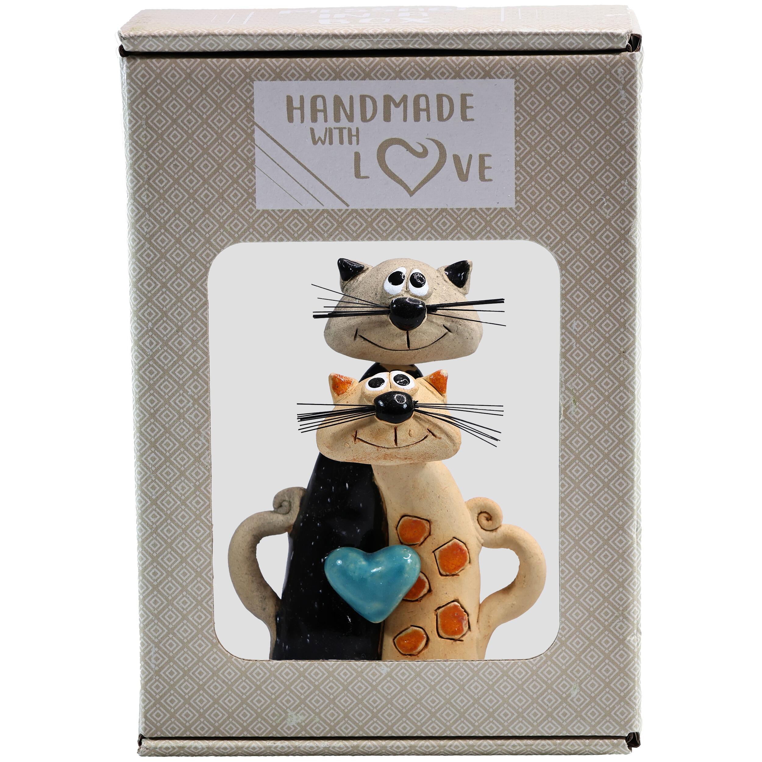 Magical Cat Pair with Blue Heart Friendship Figurine