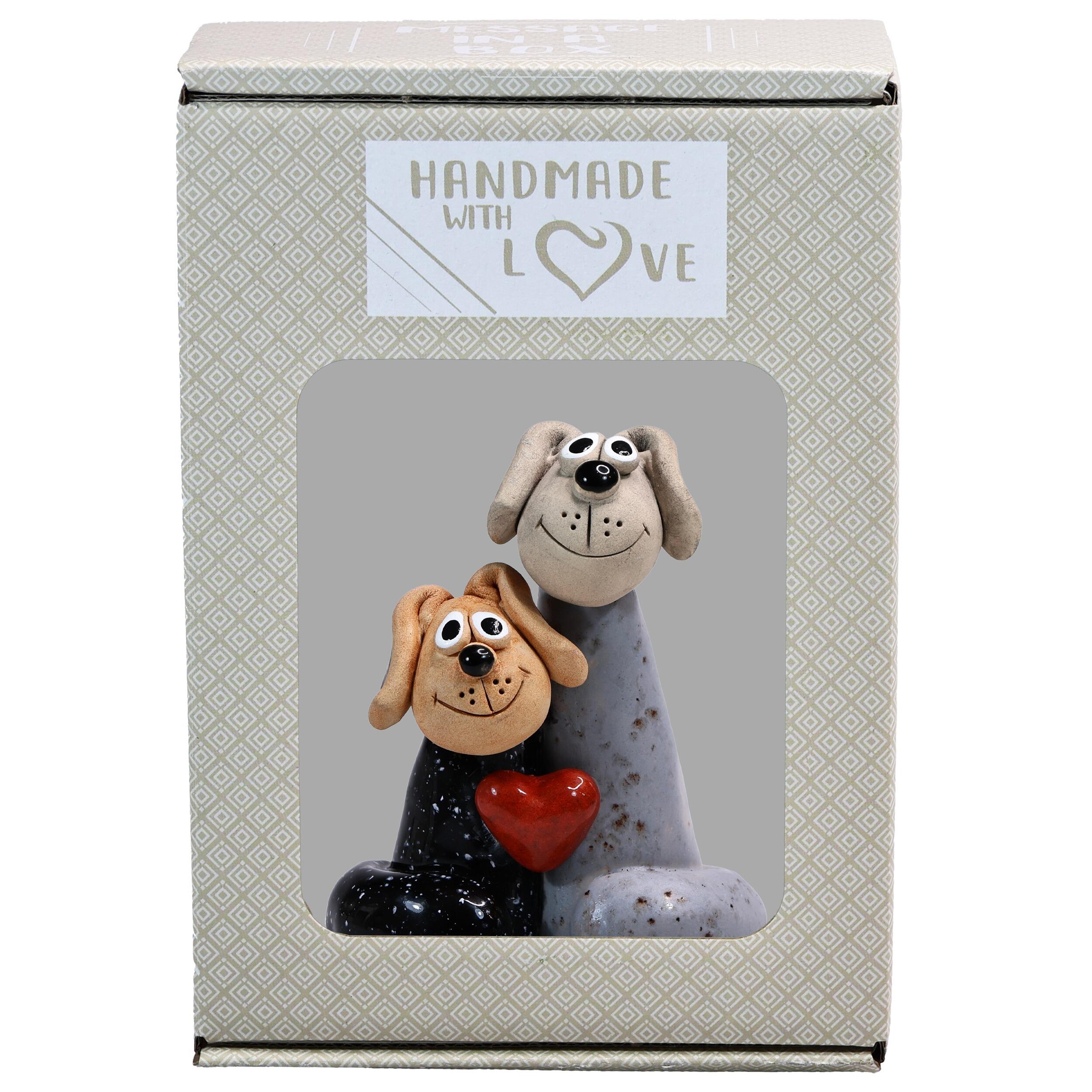 Magical Black & Grey Dog Pair with Red Heart | Handmade Gift