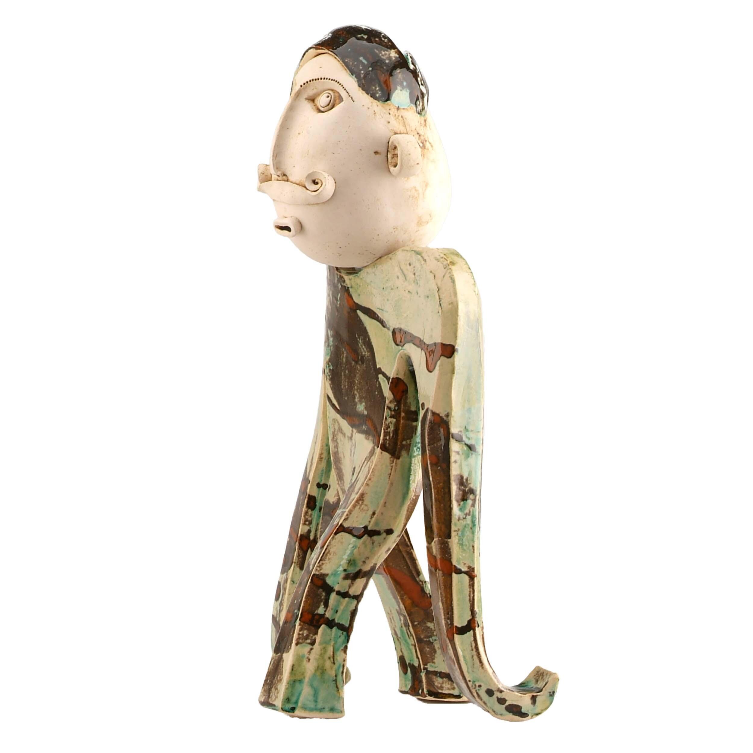Large Handmade Contemporary Ceramic Statue Quirky Mustache Man