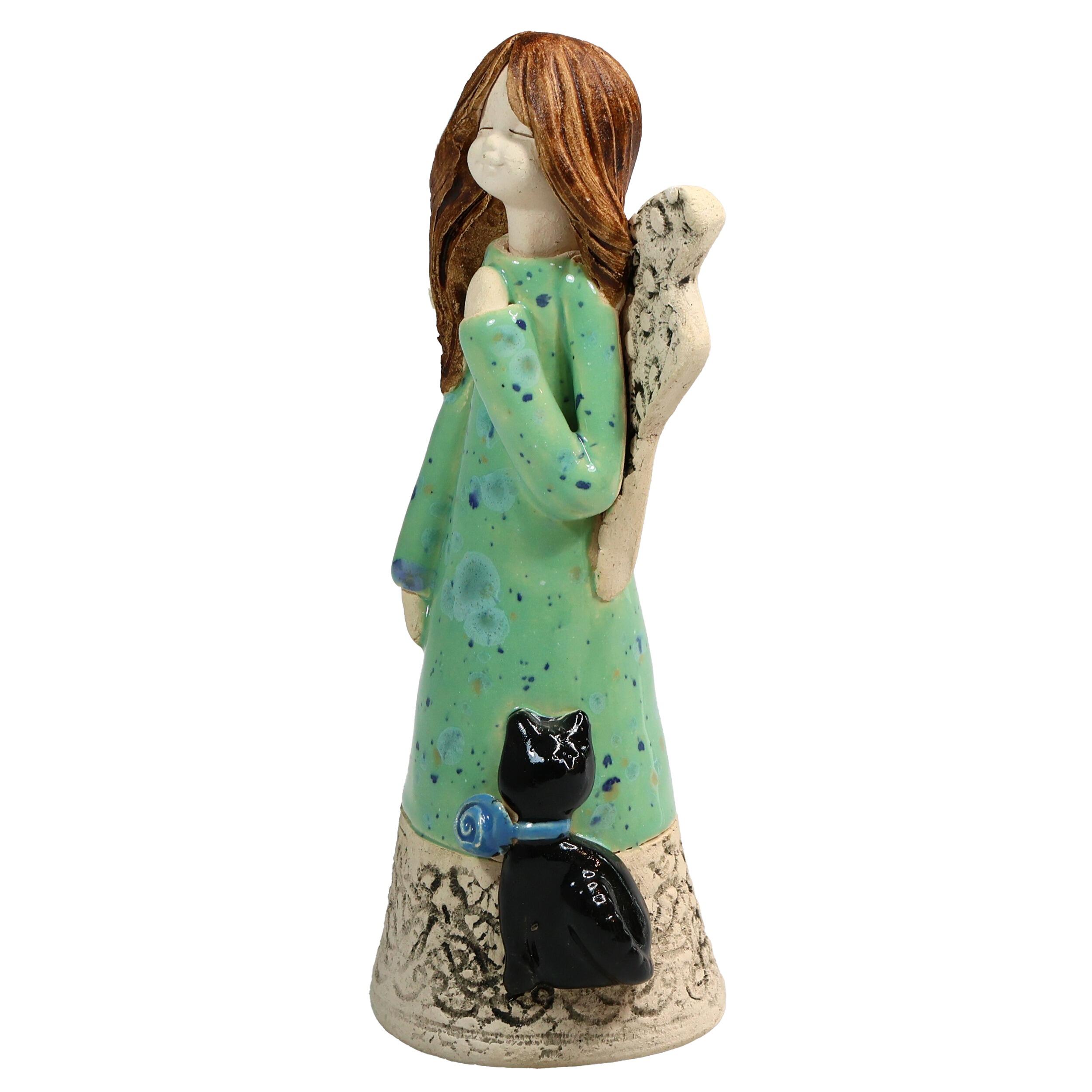 Hand made Angel Figurine with Black Cat | Good Luck