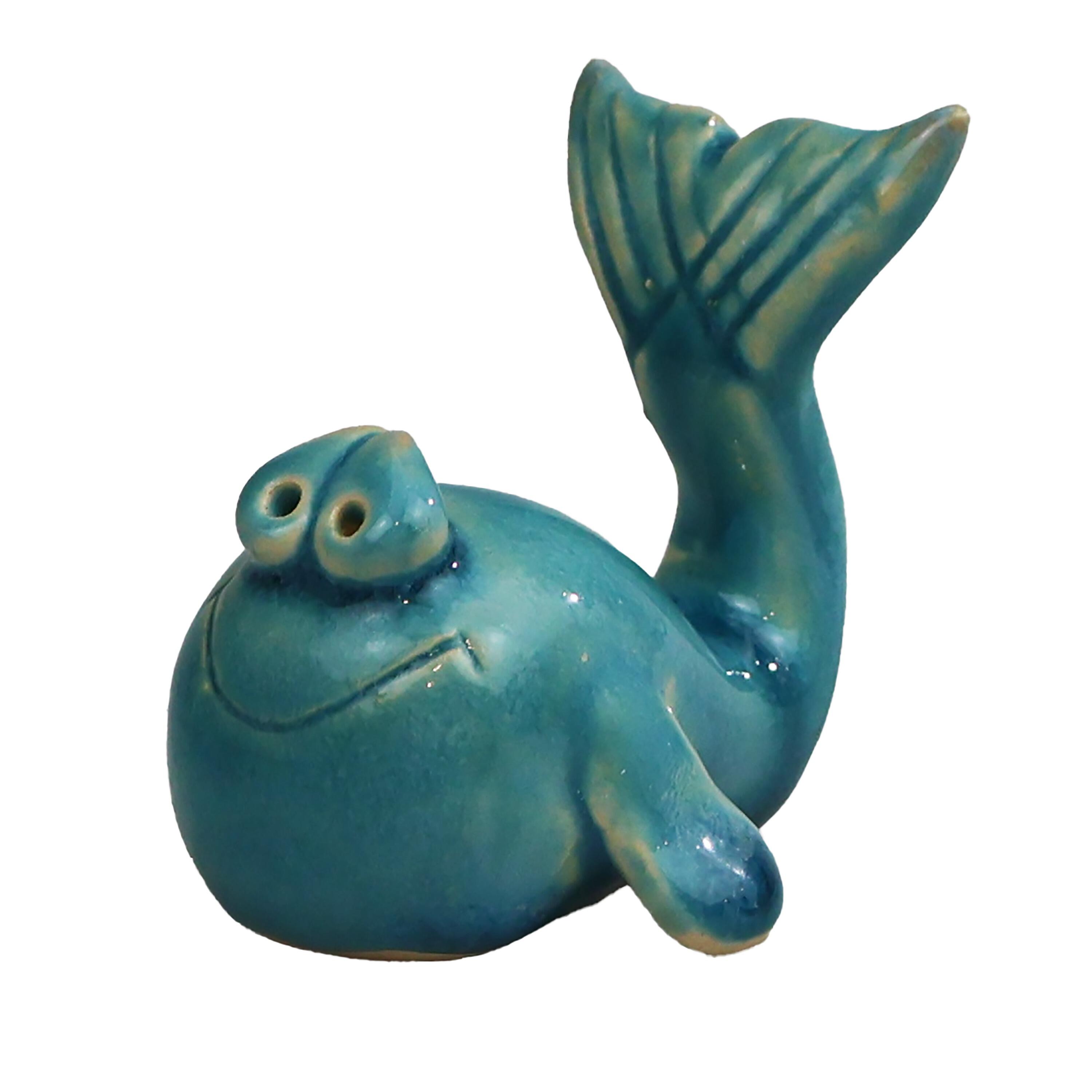 Ceramic Smiling Mini Whale | Tiny Whale Ornament | Quirky Mini Coastal Decor | Cute Nautical Pottery Gift