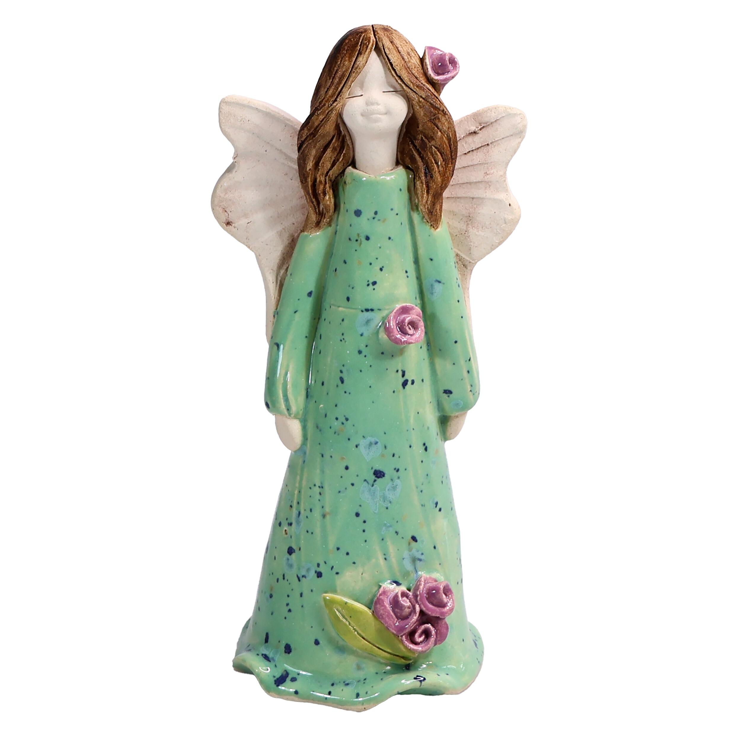 Angel Figurine in Turquoise with Roses | Thank You
