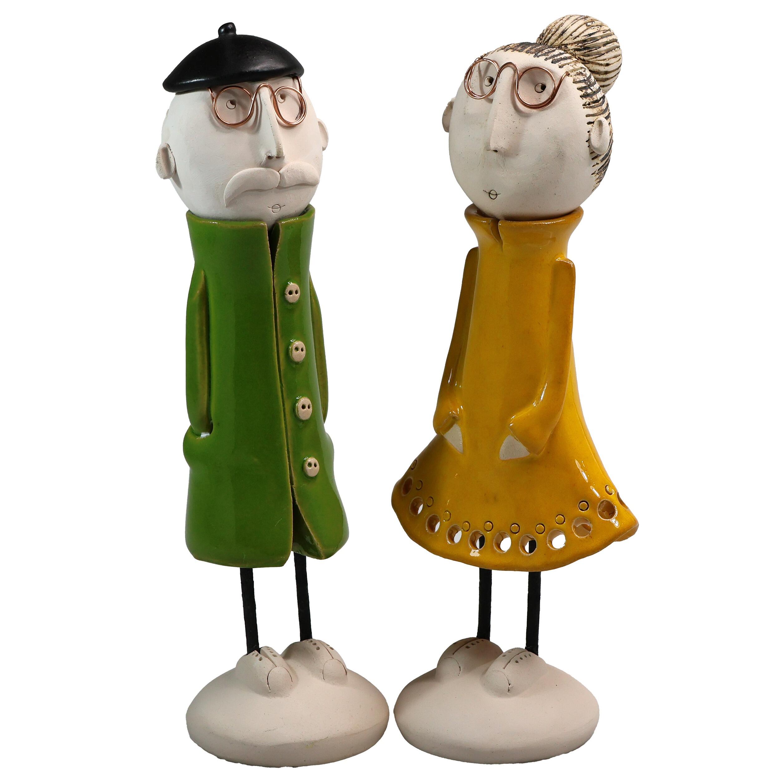 Best Friends Mature Couple Statues | Green & Yellow
