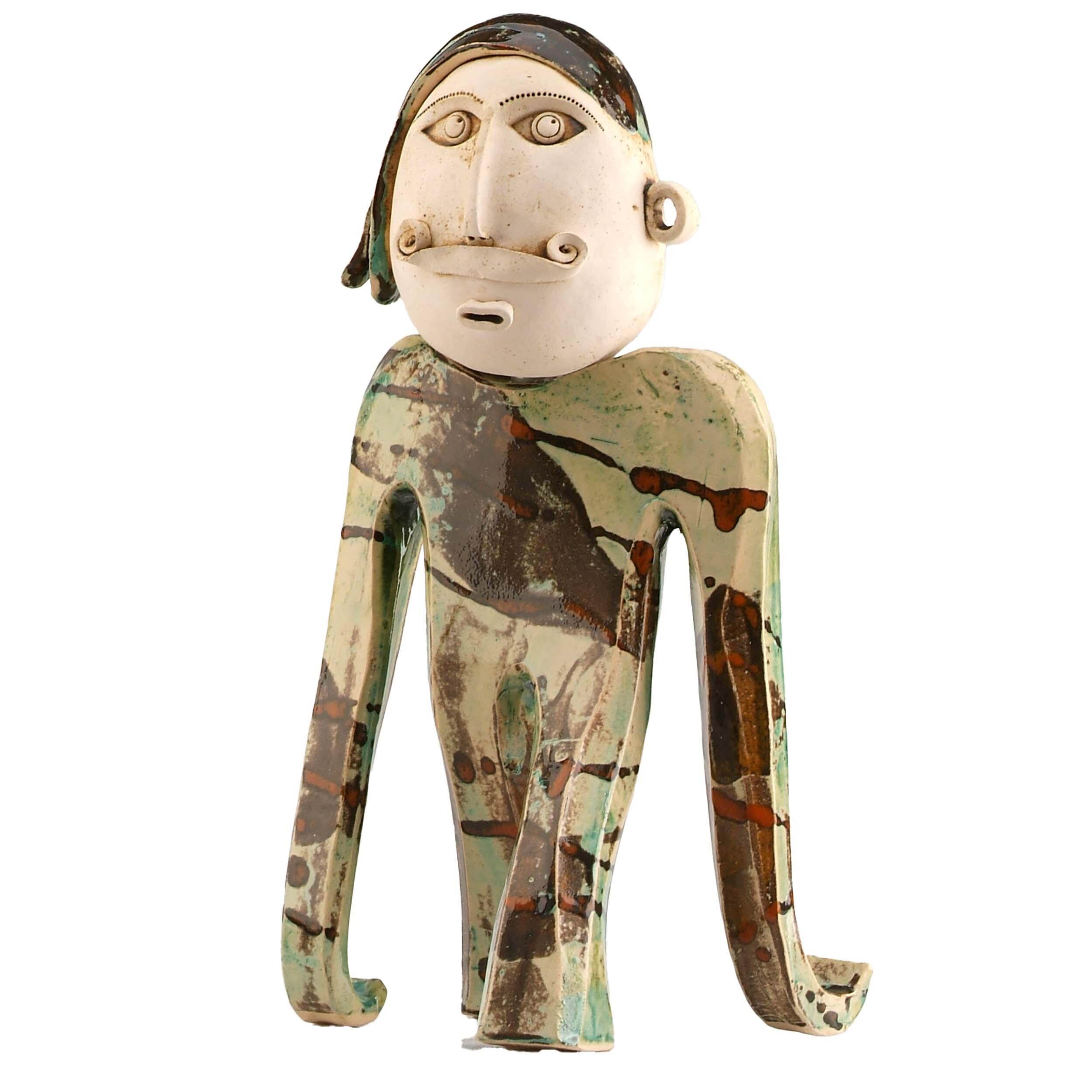 Large Handmade Contemporary Ceramic Statue Quirky Mustache Man