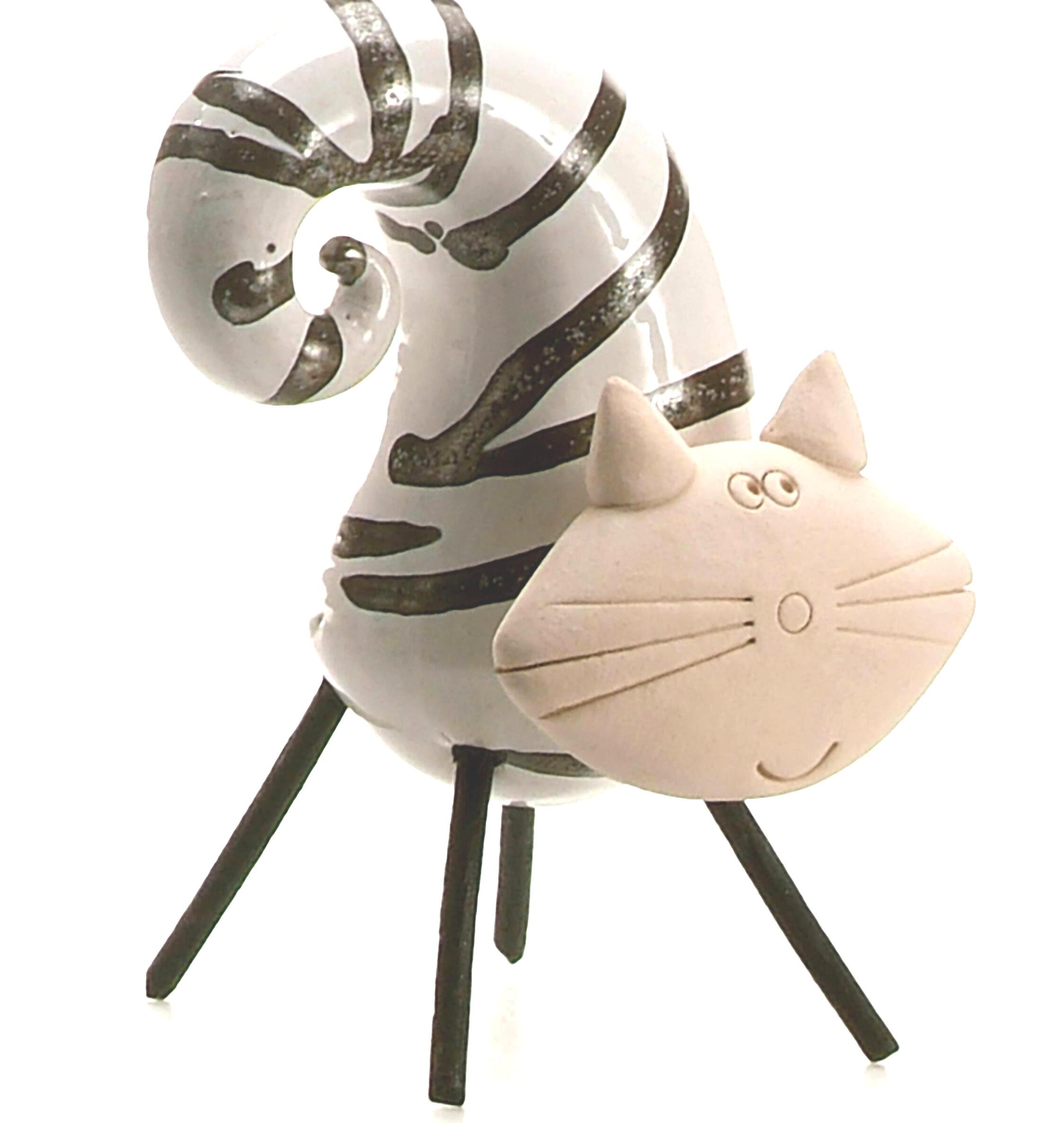 Spiral Tail Cat Ornament with Wire Legs