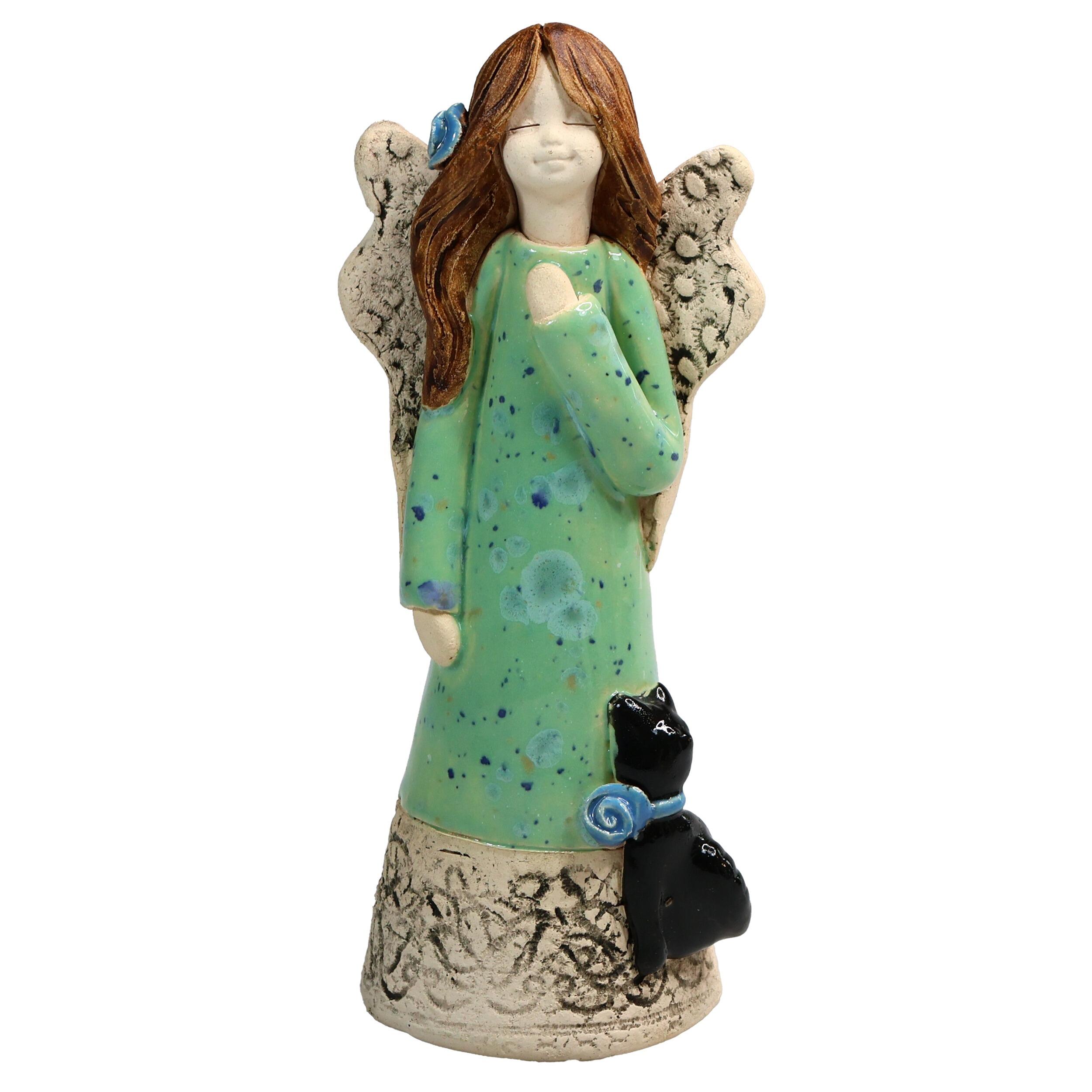 Hand made Angel Figurine with Black Cat | Good Luck