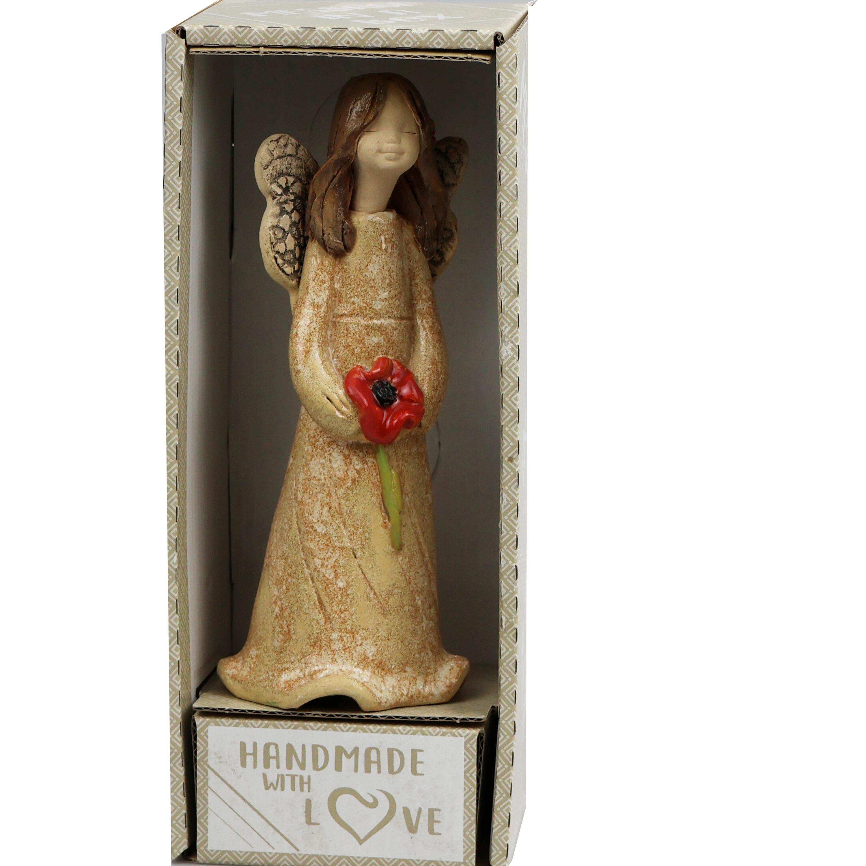 Angel Figurine with Red Poppy | Angel of Remembrance