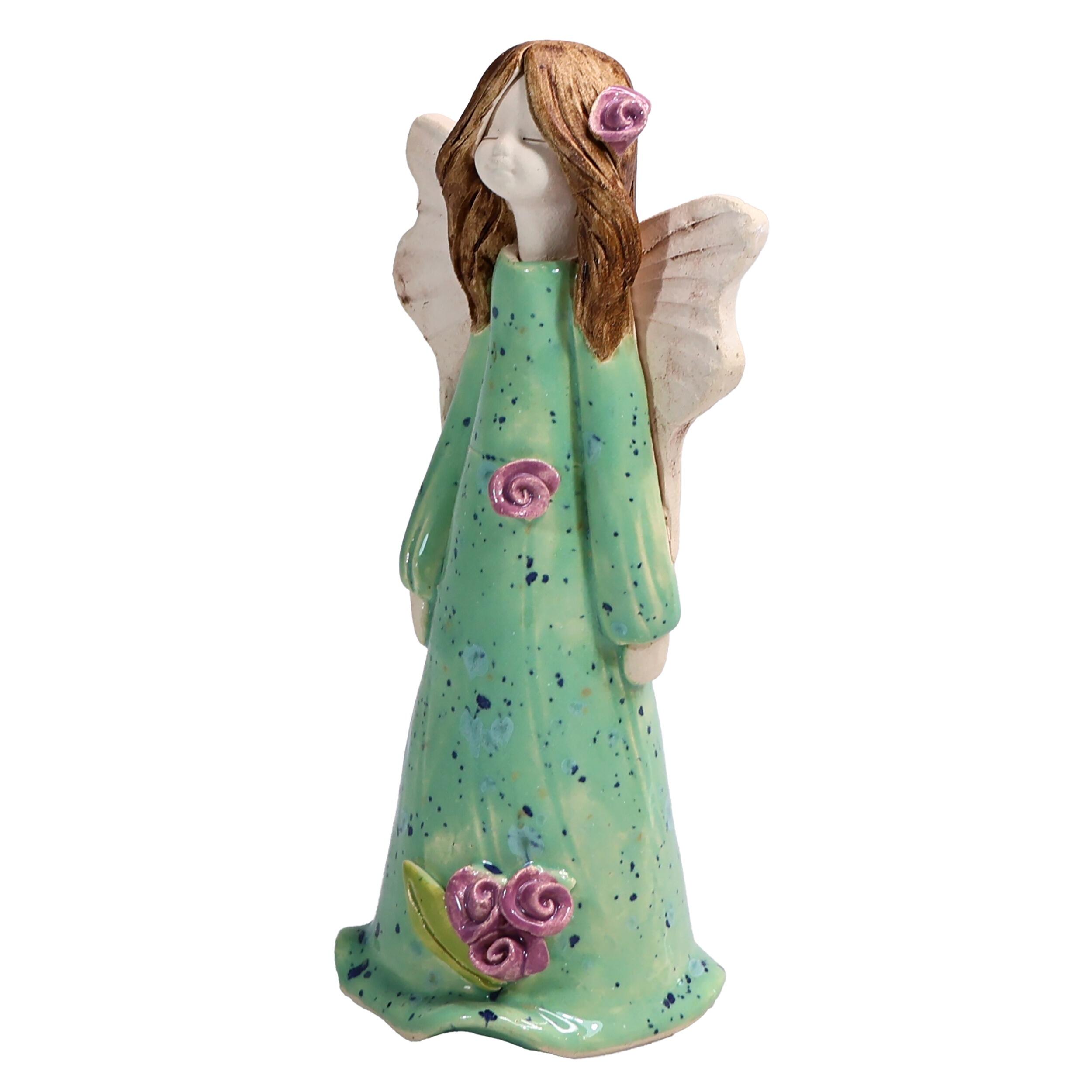 Angel Figurine in Turquoise with Roses | Thank You