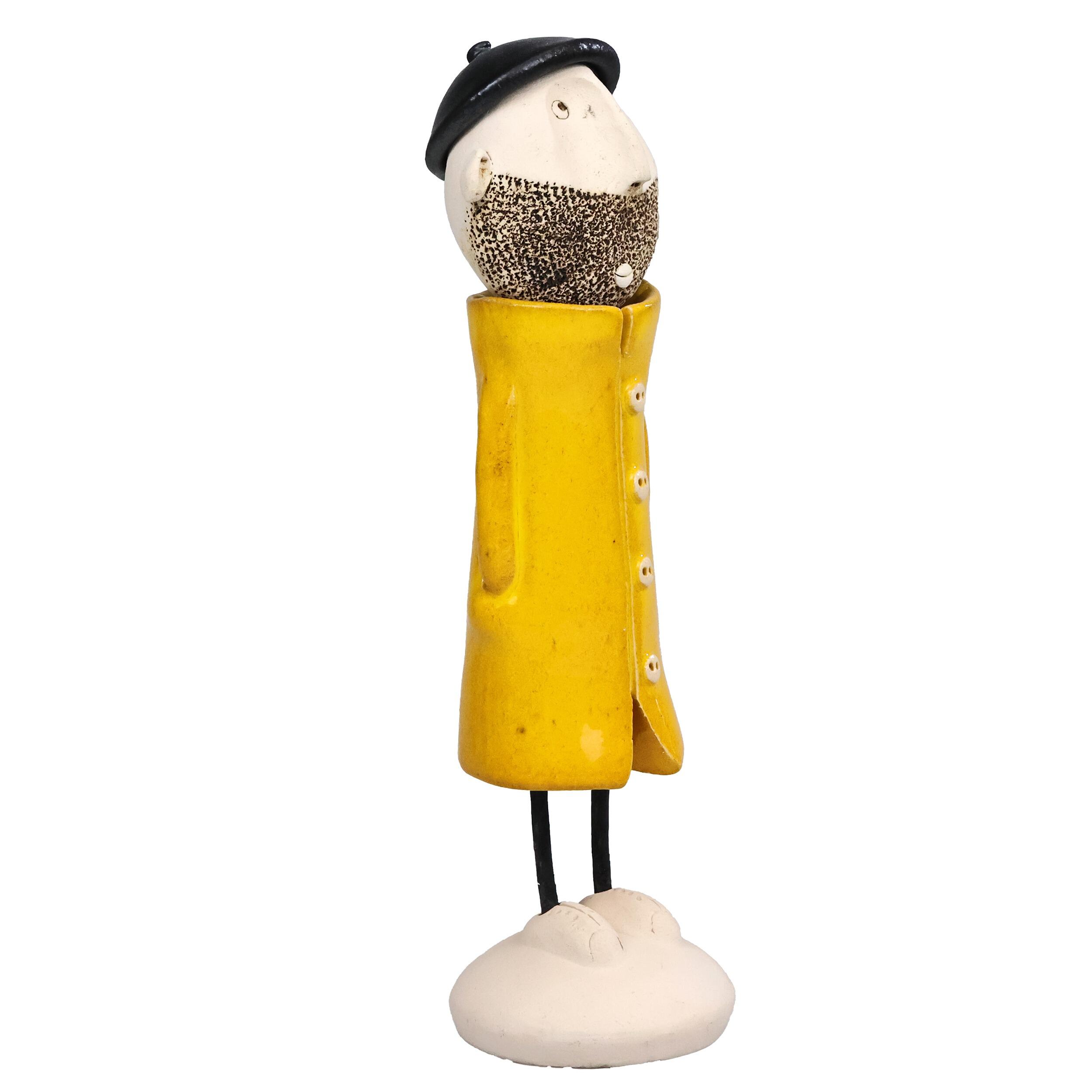 andmade Ceramic Couple Sculpture – Bearded Man & Spiky Haired Woman, Colourful Artisan Pottery Figure, Modern Home Decor