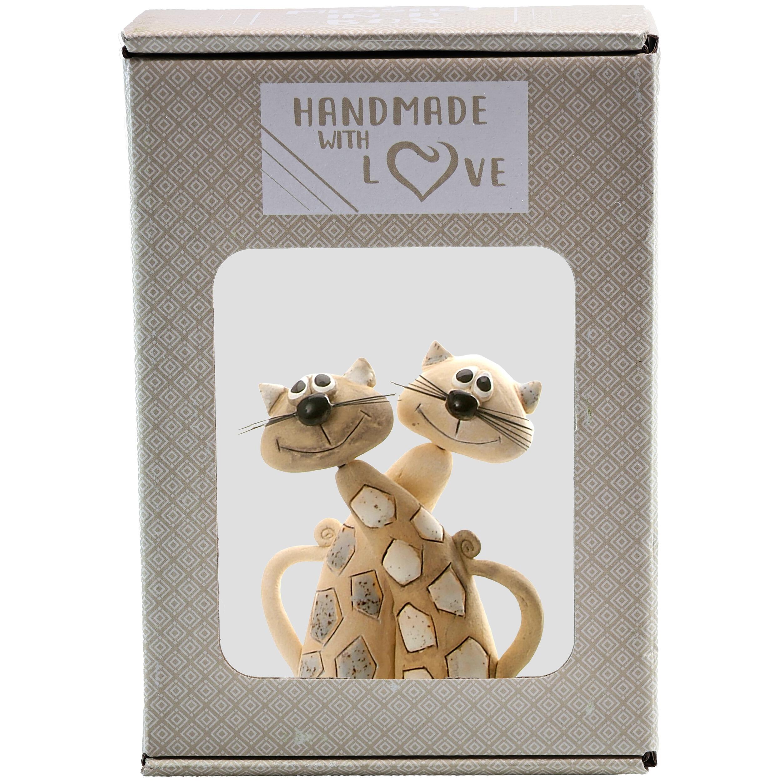 Magical Pair of Tabby Cats Ceramic Figurine | Handmade Gift