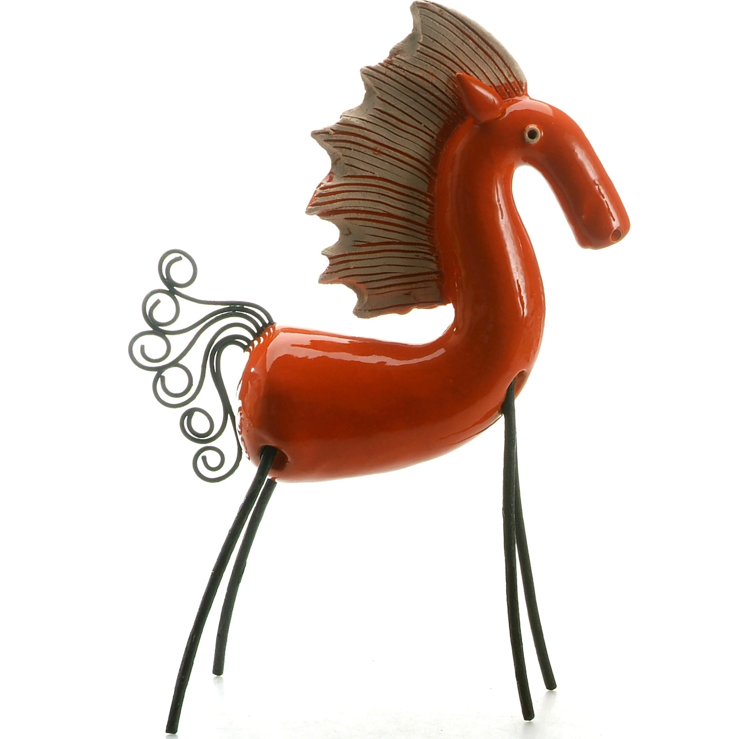 Contemporary Ceramic Horse Statue in Orange