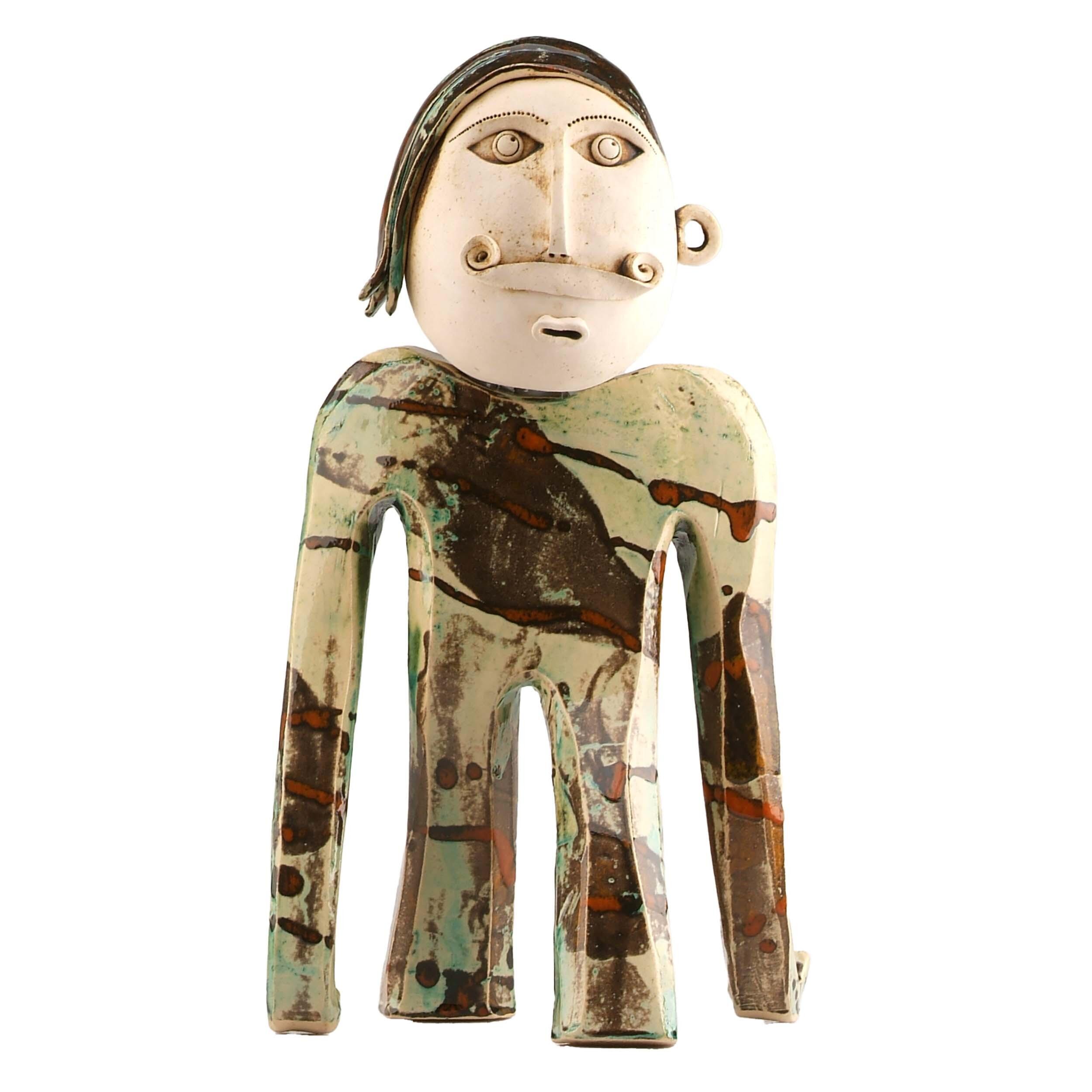 Large Handmade Contemporary Ceramic Statue Quirky Mustache Man
