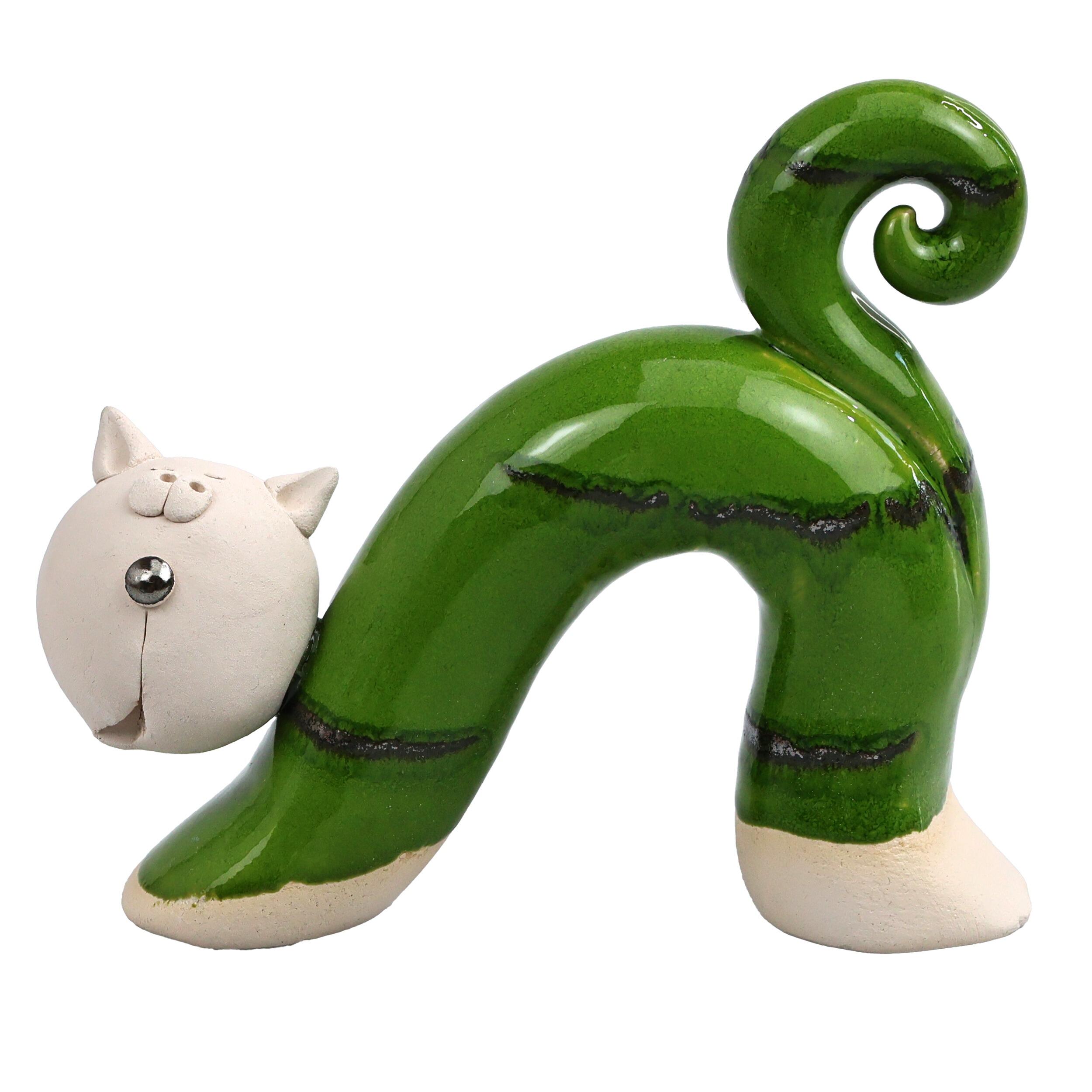 Quirky Handmade Ceramic Bow Cat in Contemporary Style