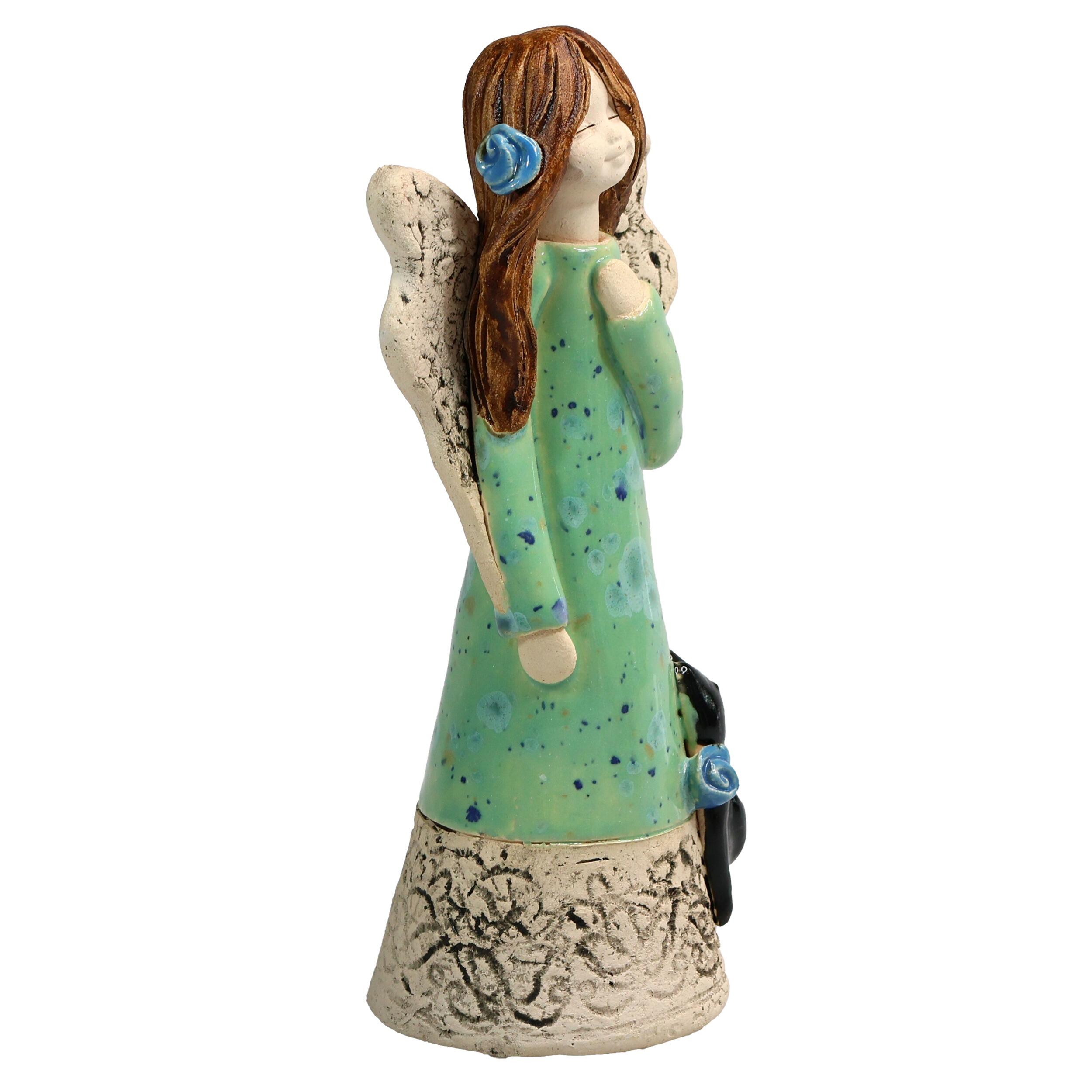 Hand made Angel Figurine with Black Cat | Good Luck
