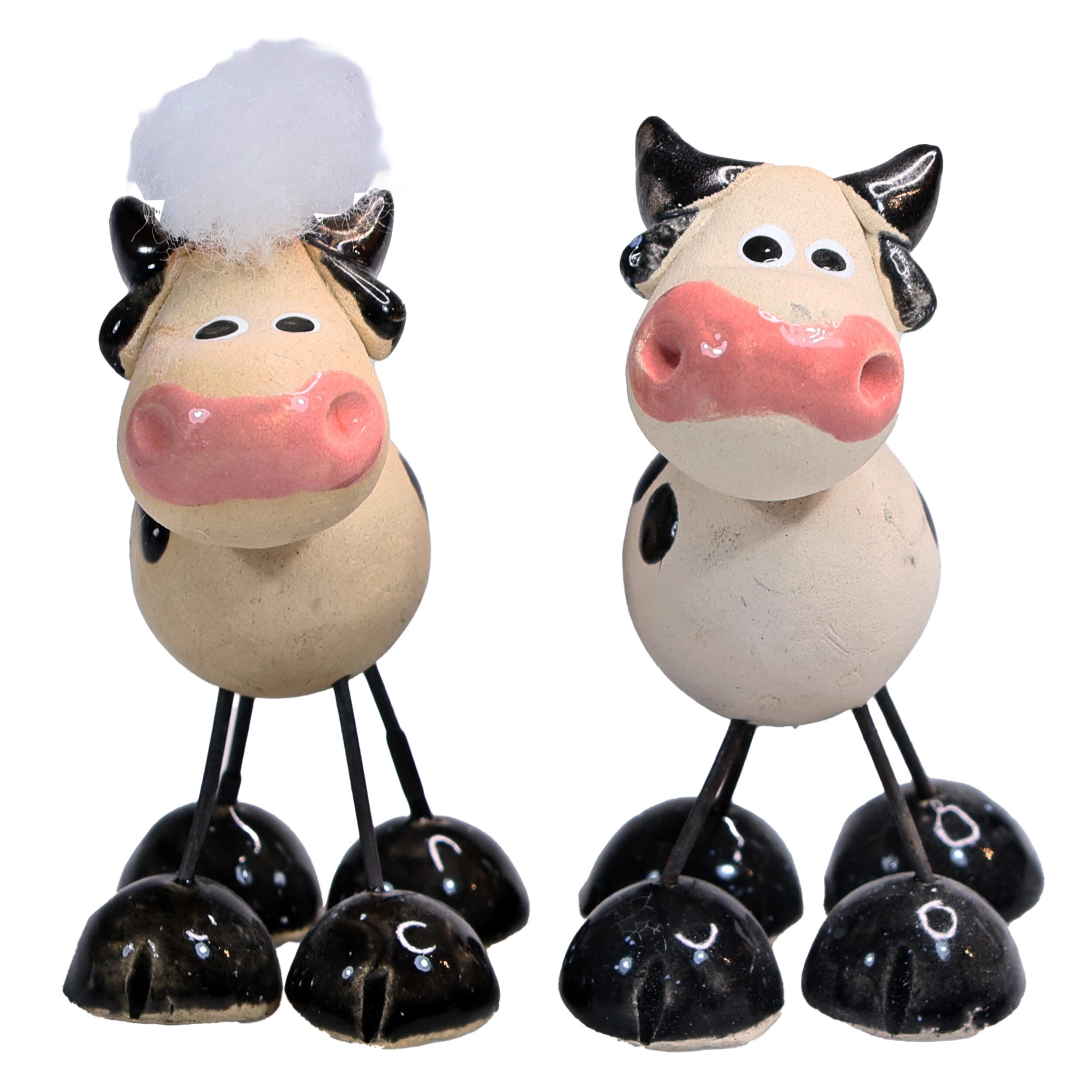 Quirky Handmade Ceramic Mini Cows with Wire Legs