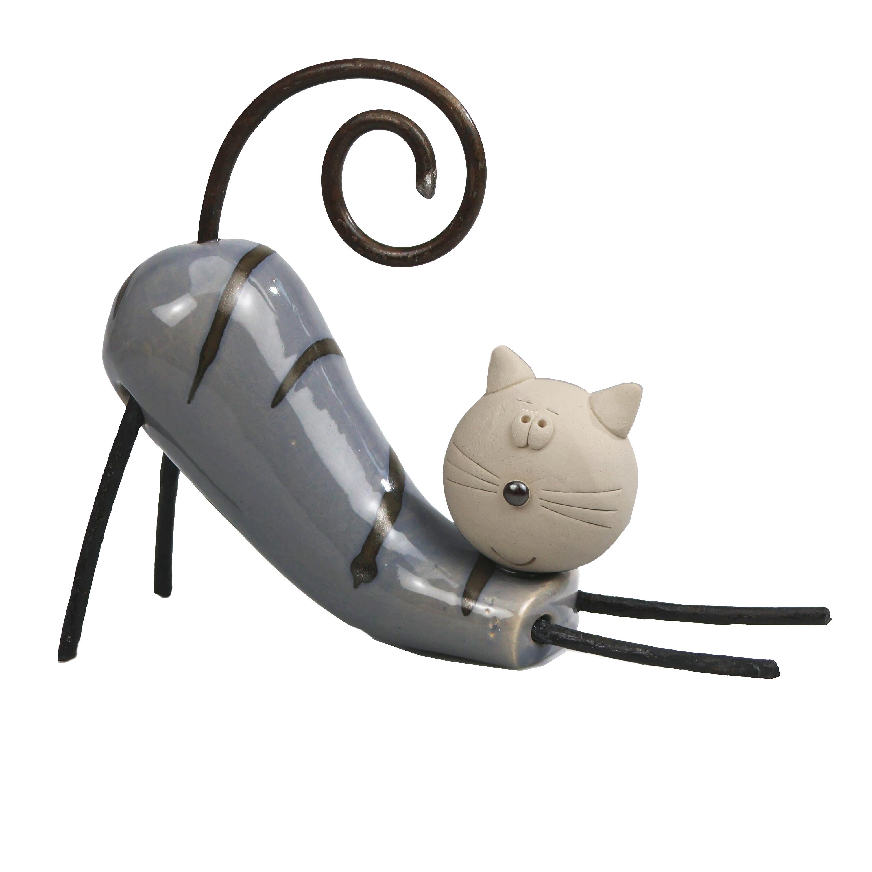 Handmade Ceramic Stretching Cat in various colours, crafted by skilled artisans, featuring a whimsical and elegant design, perfect for home decor.