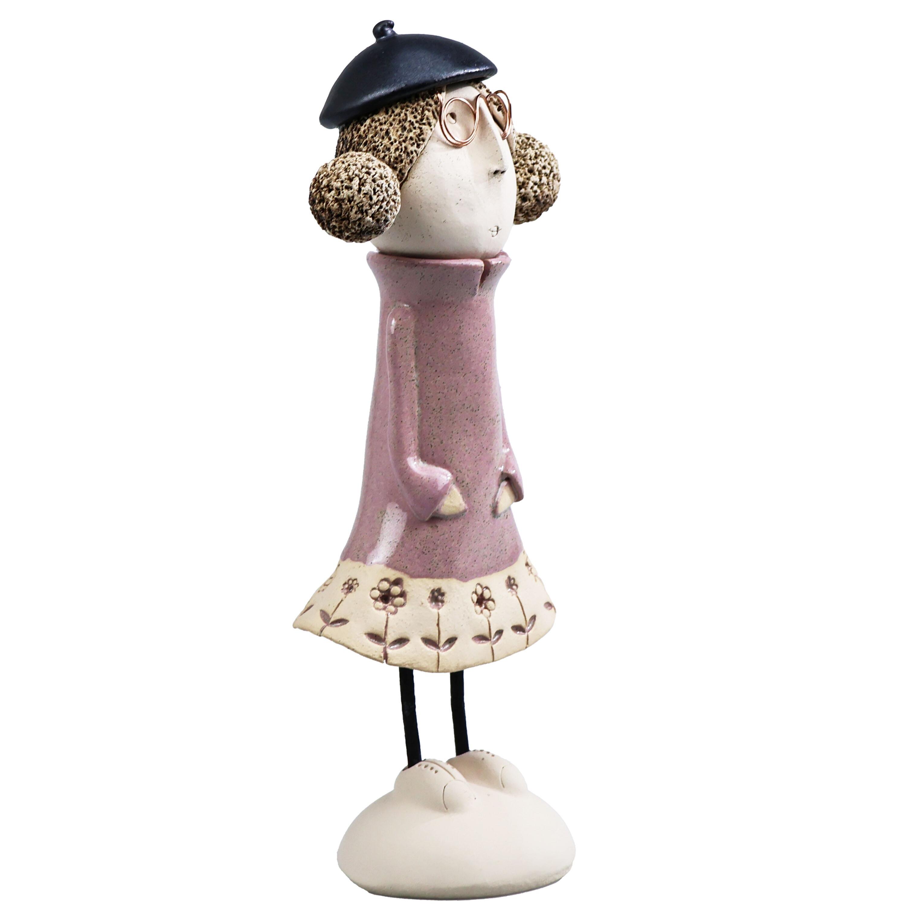 Handmade Ceramic Girl Figurine with Rounded Bunches | Home Décor Gift