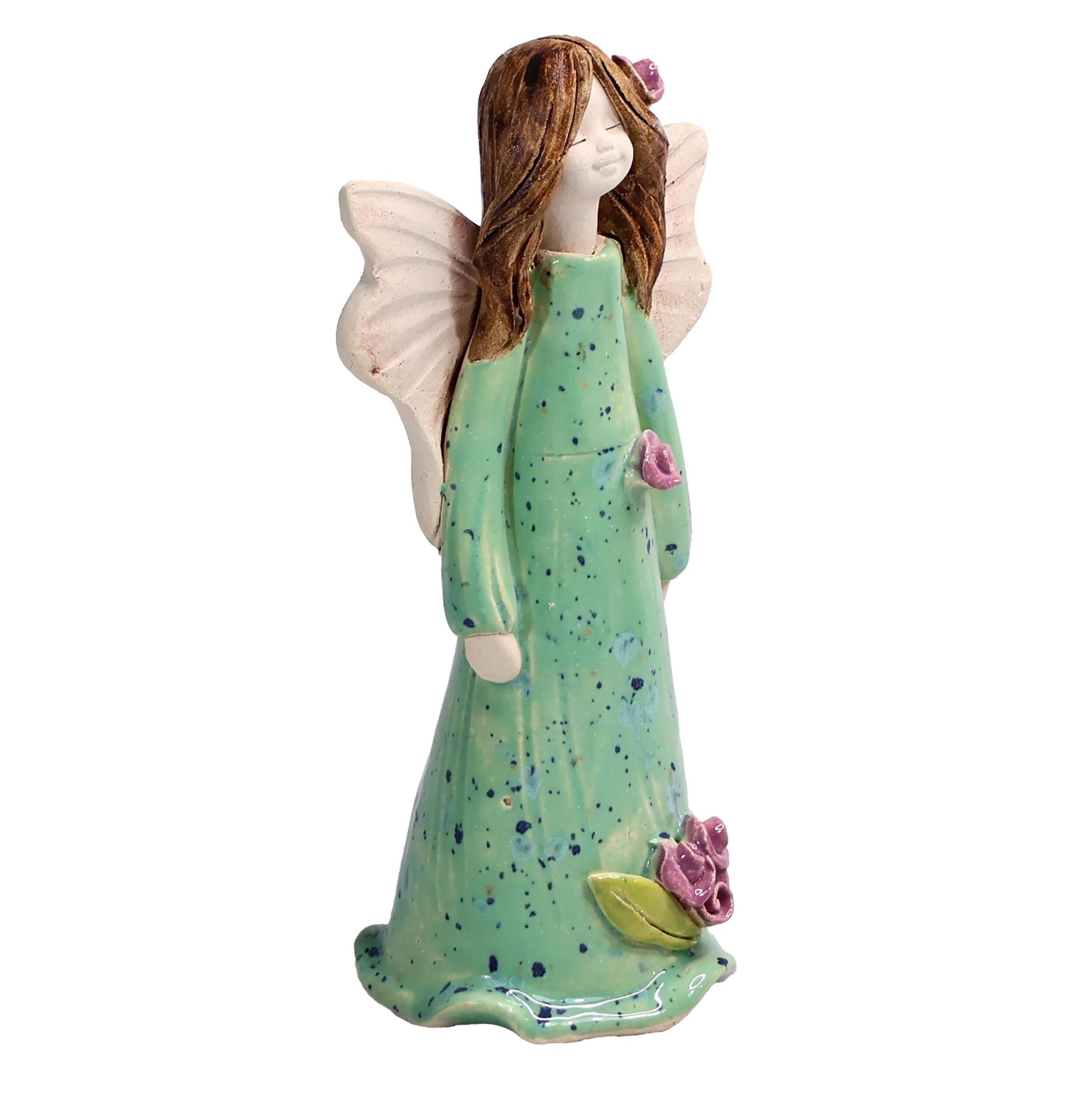 Angel Figurine in Turquoise with Roses | Thank You