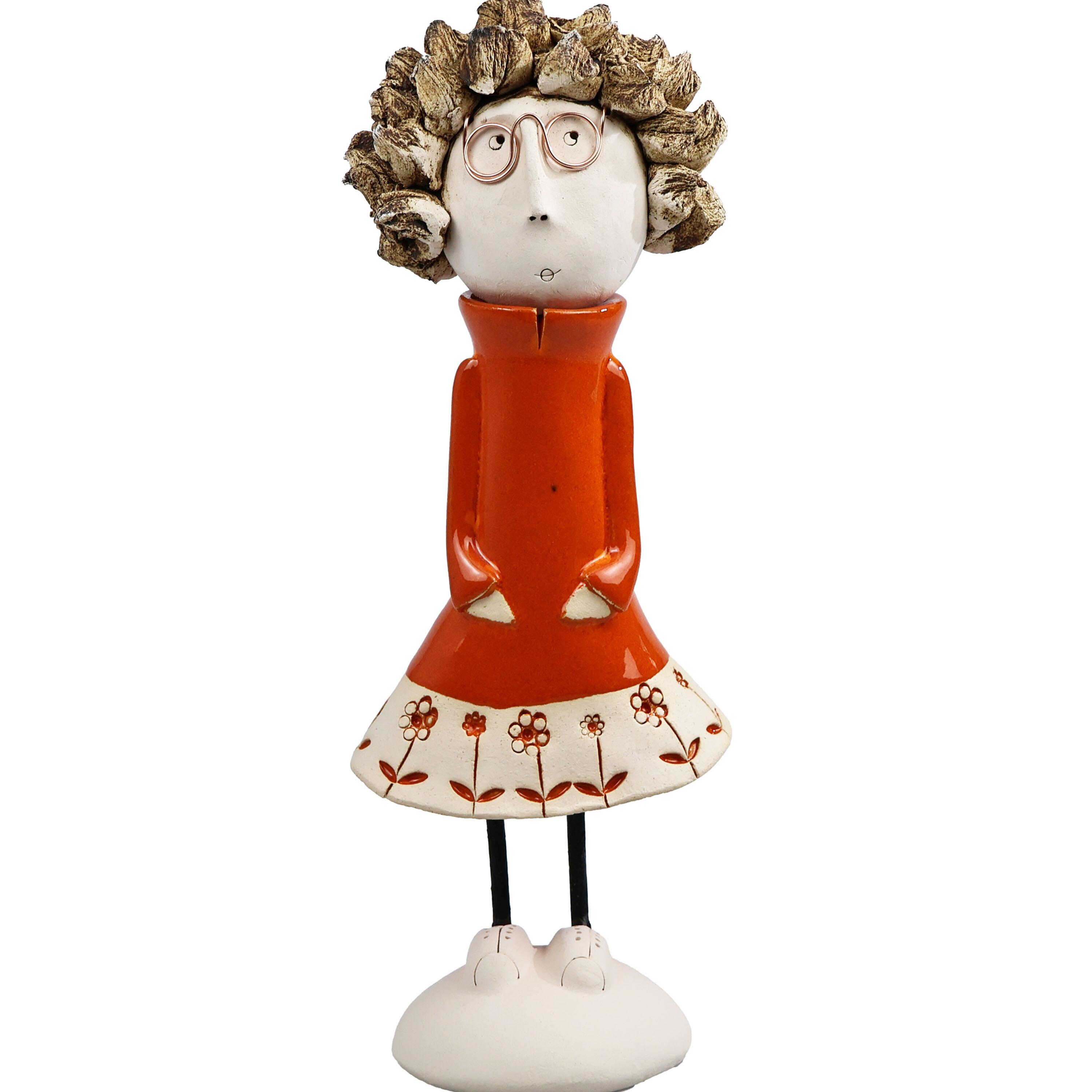 andmade Ceramic Couple Sculpture – Bearded Man & Spiky Haired Woman, Colourful Artisan Pottery Figure, Modern Home Decor