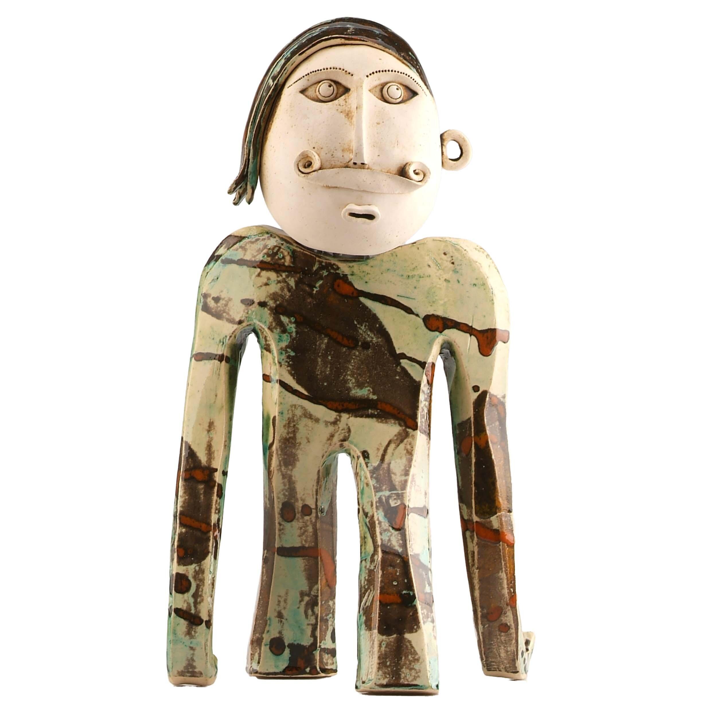 Large Handmade Contemporary Ceramic Statue Quirky Mustache Man