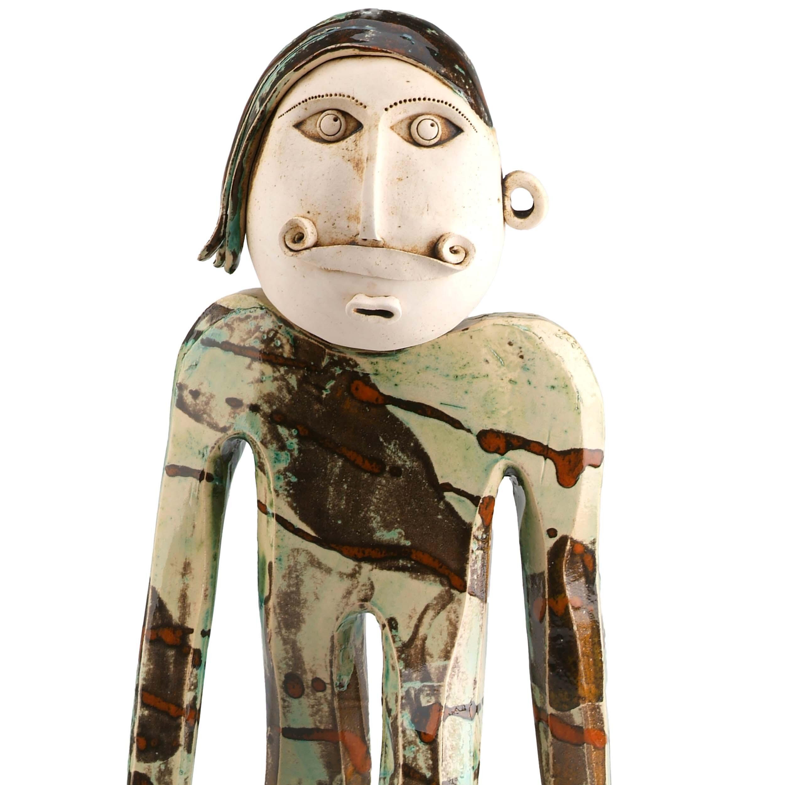Large Handmade Contemporary Ceramic Statue Quirky Mustache Man