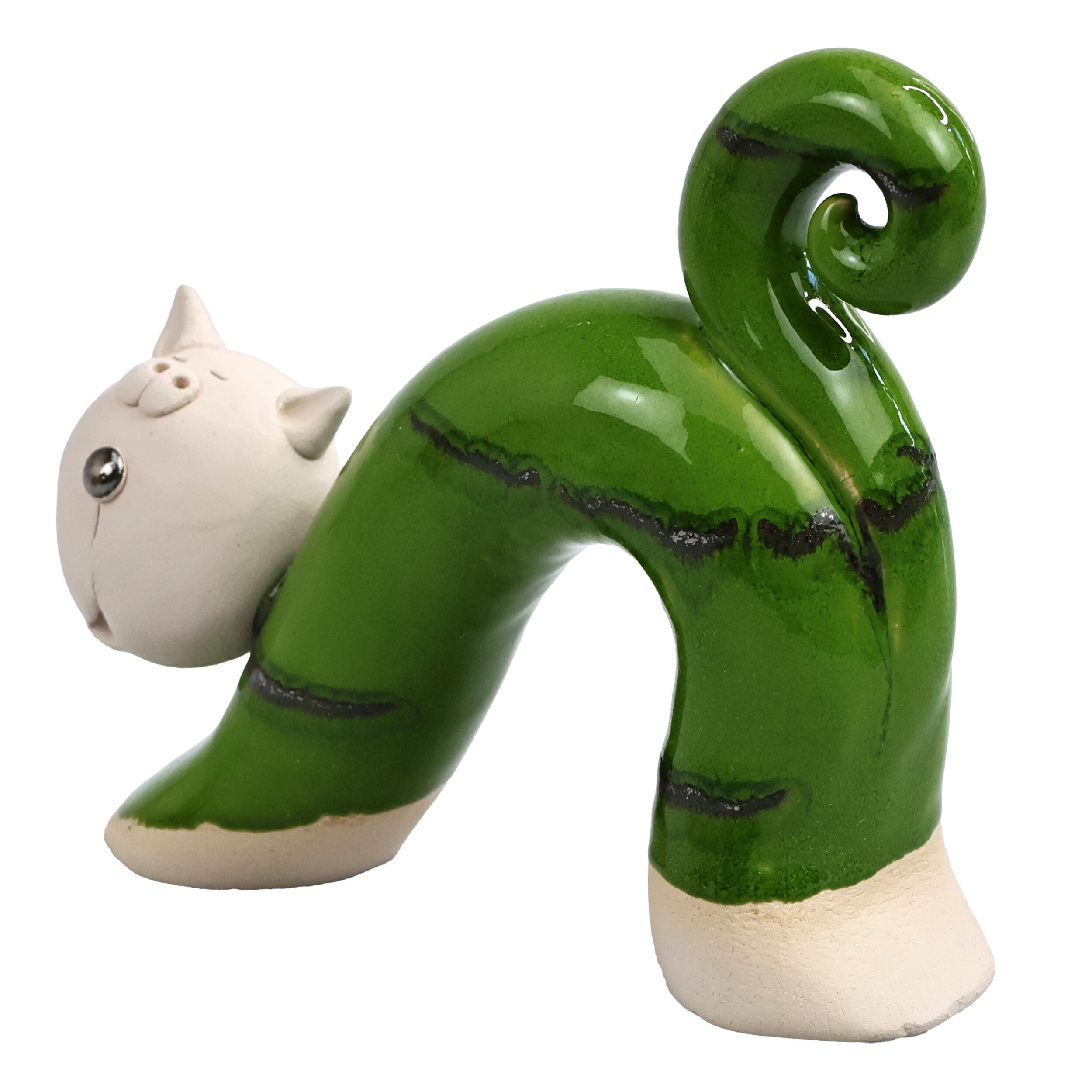 Quirky Handmade Ceramic Bow Cat in Contemporary Style
