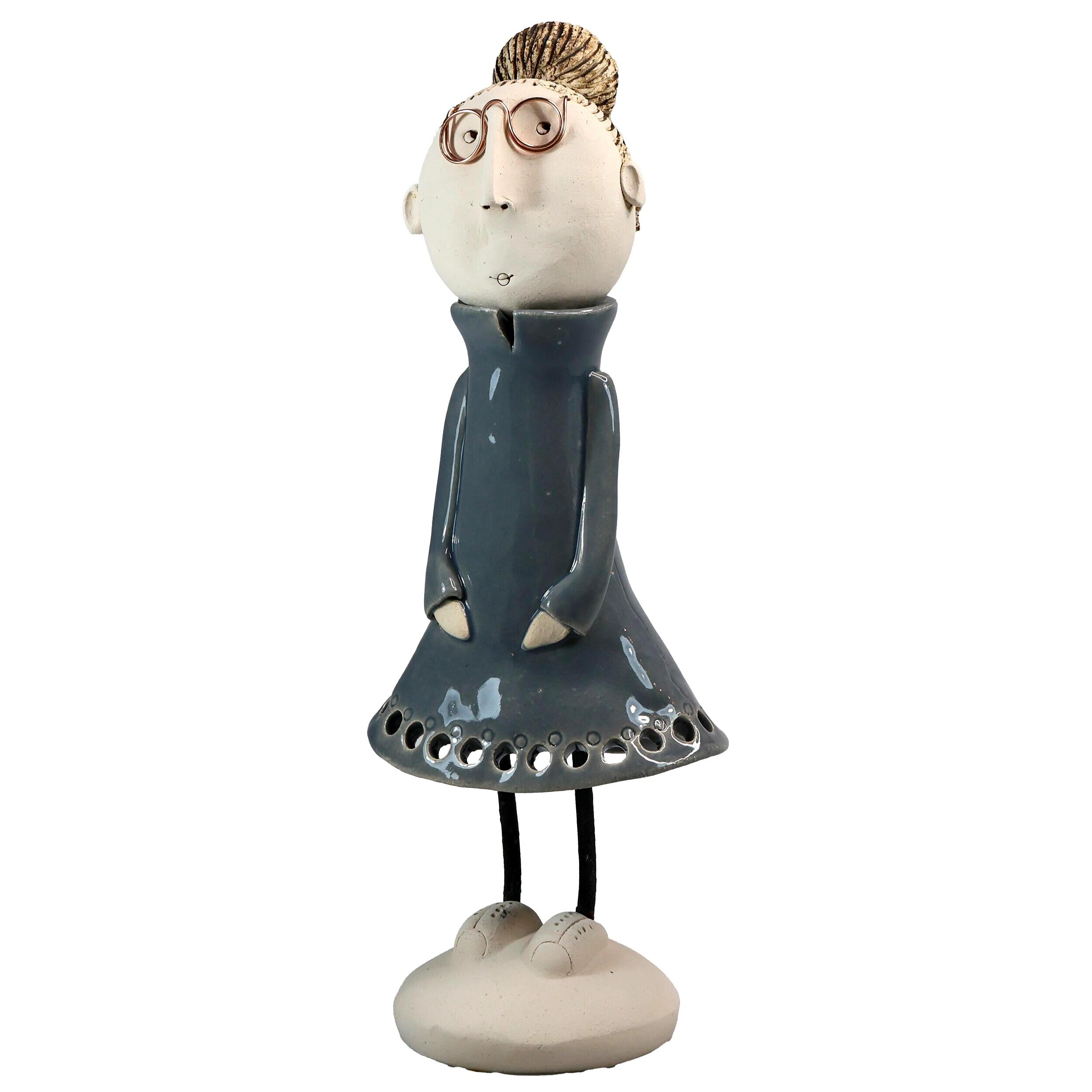 Handmade Ceramic Girl Figurine with Bun Hairstyle | Couples Home Décor Gift