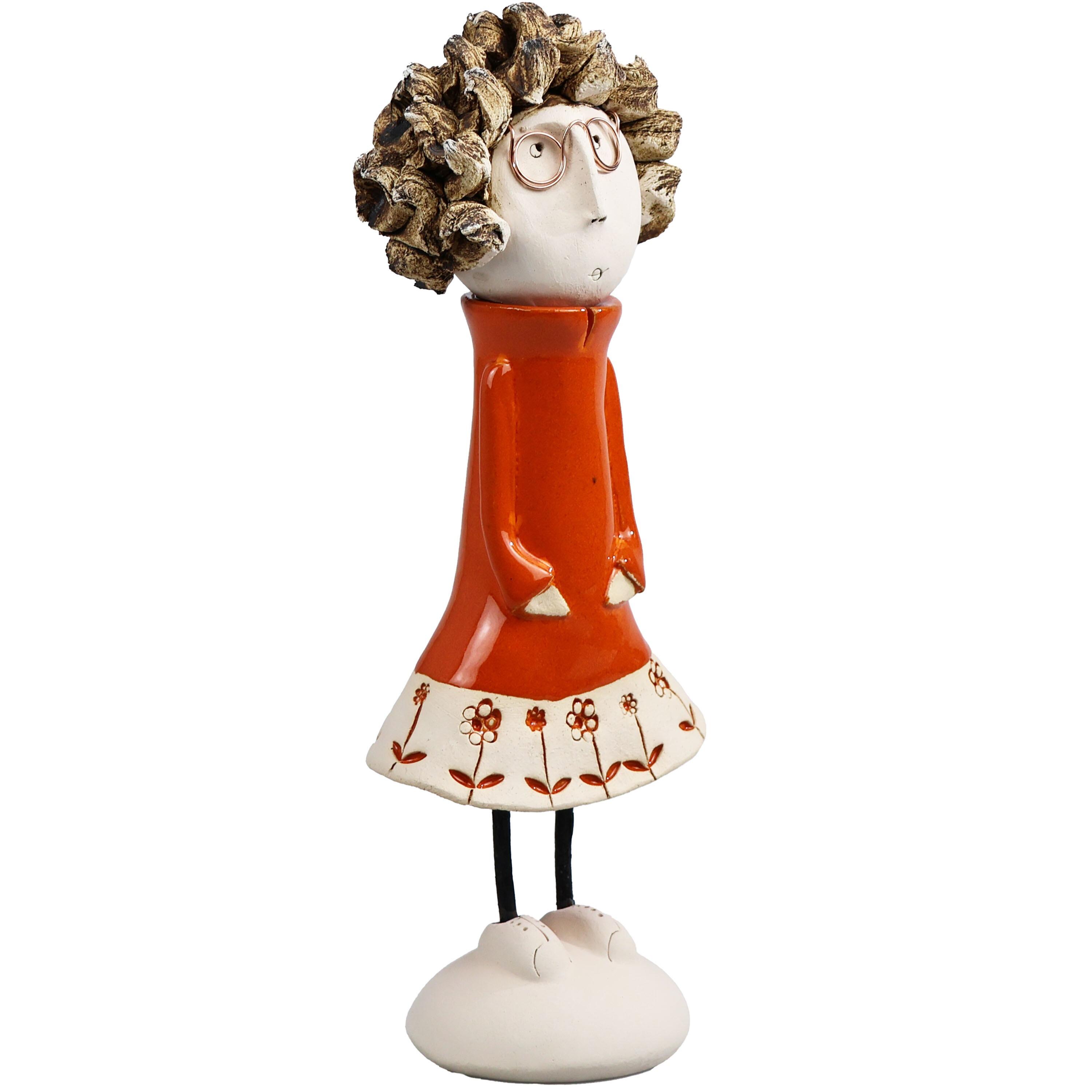 andmade Ceramic Couple Sculpture – Bearded Man & Spiky Haired Woman, Colourful Artisan Pottery Figure, Modern Home Decor
