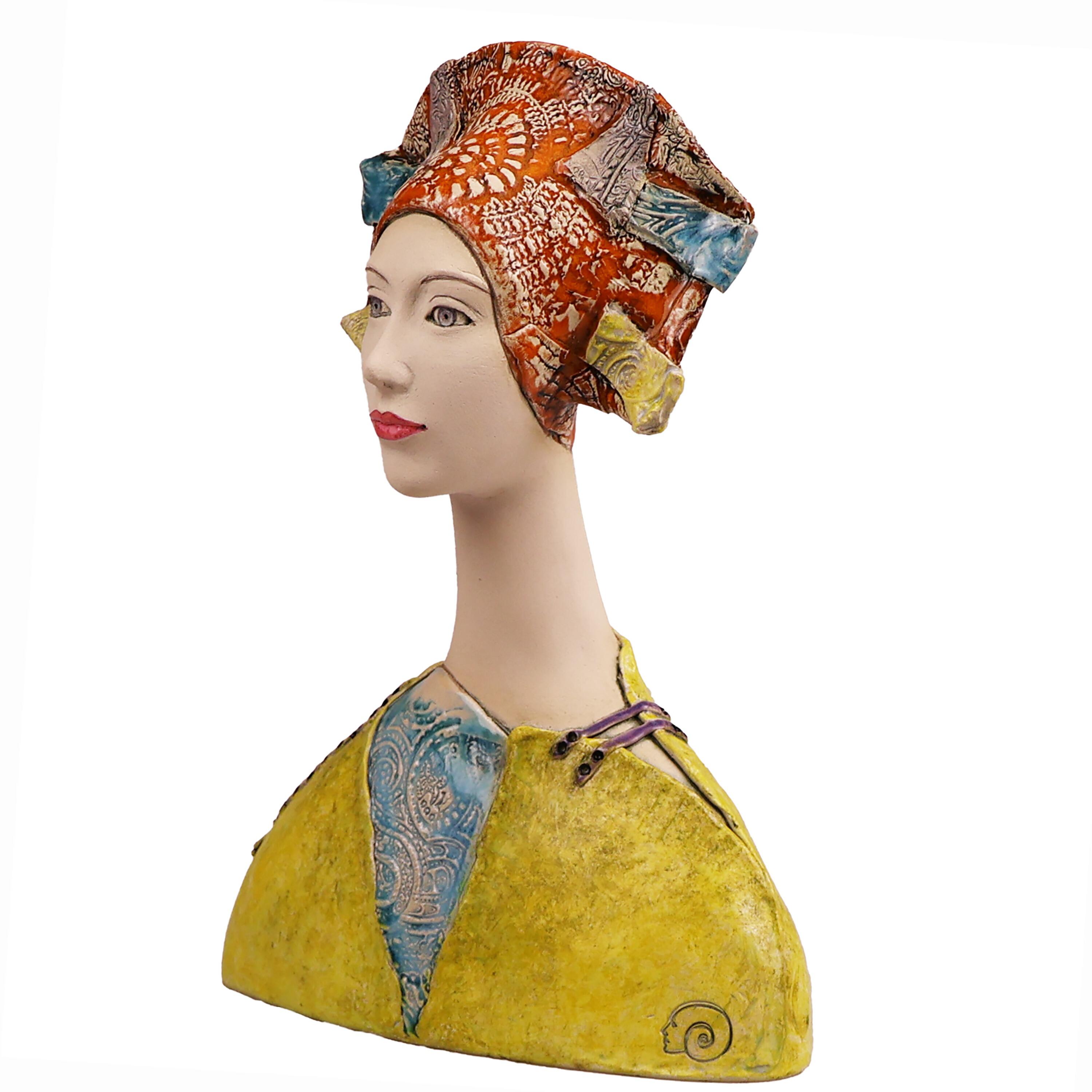 Art Deco Bust Sculpture in Lemon and Orange | Original one-off Sfculpture