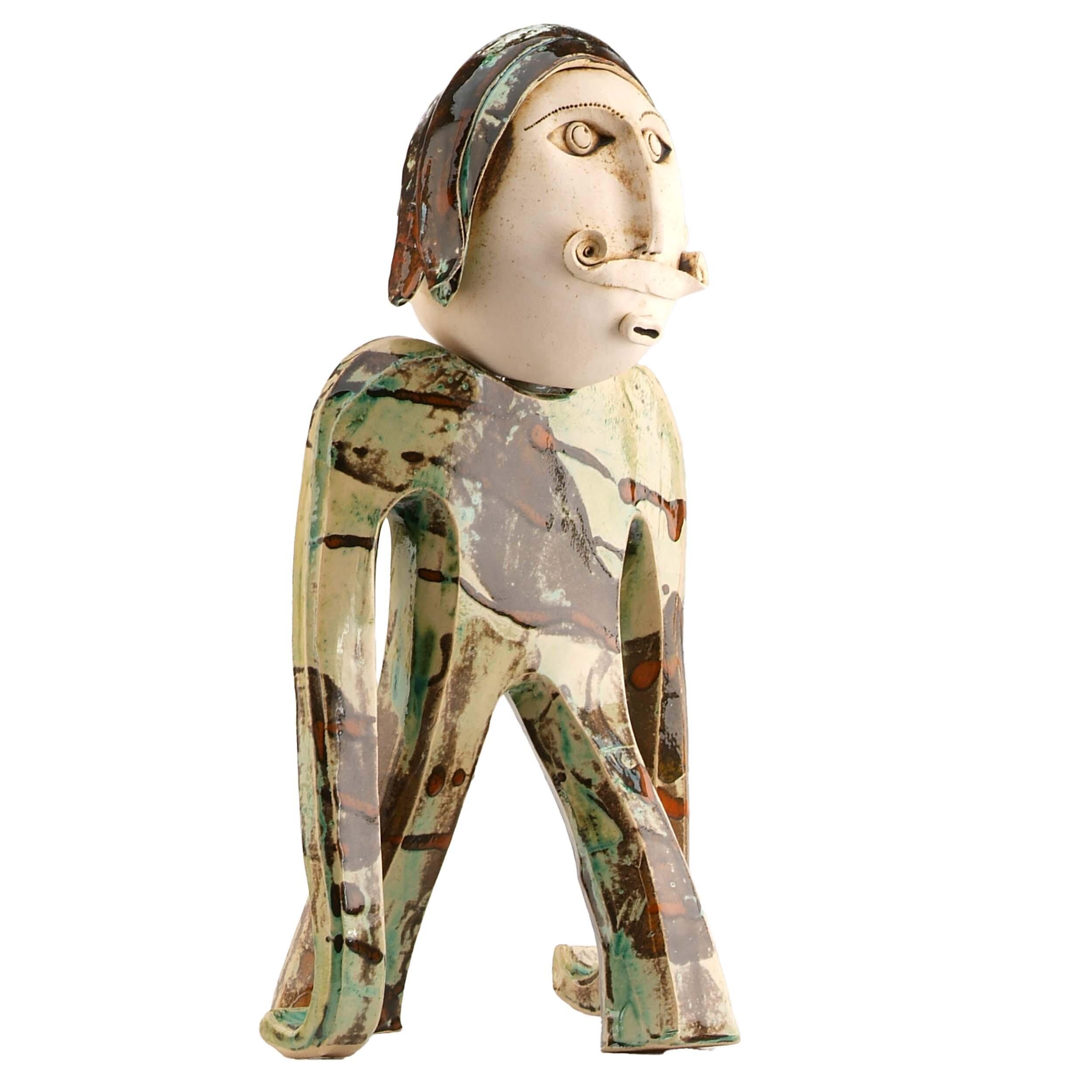 Large Handmade Contemporary Ceramic Statue Quirky Mustache Man
