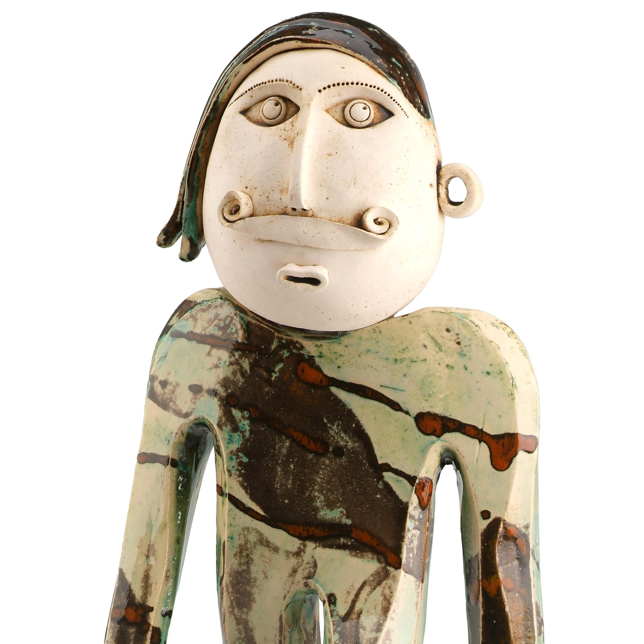 Large Handmade Contemporary Ceramic Statue Quirky Mustache Man