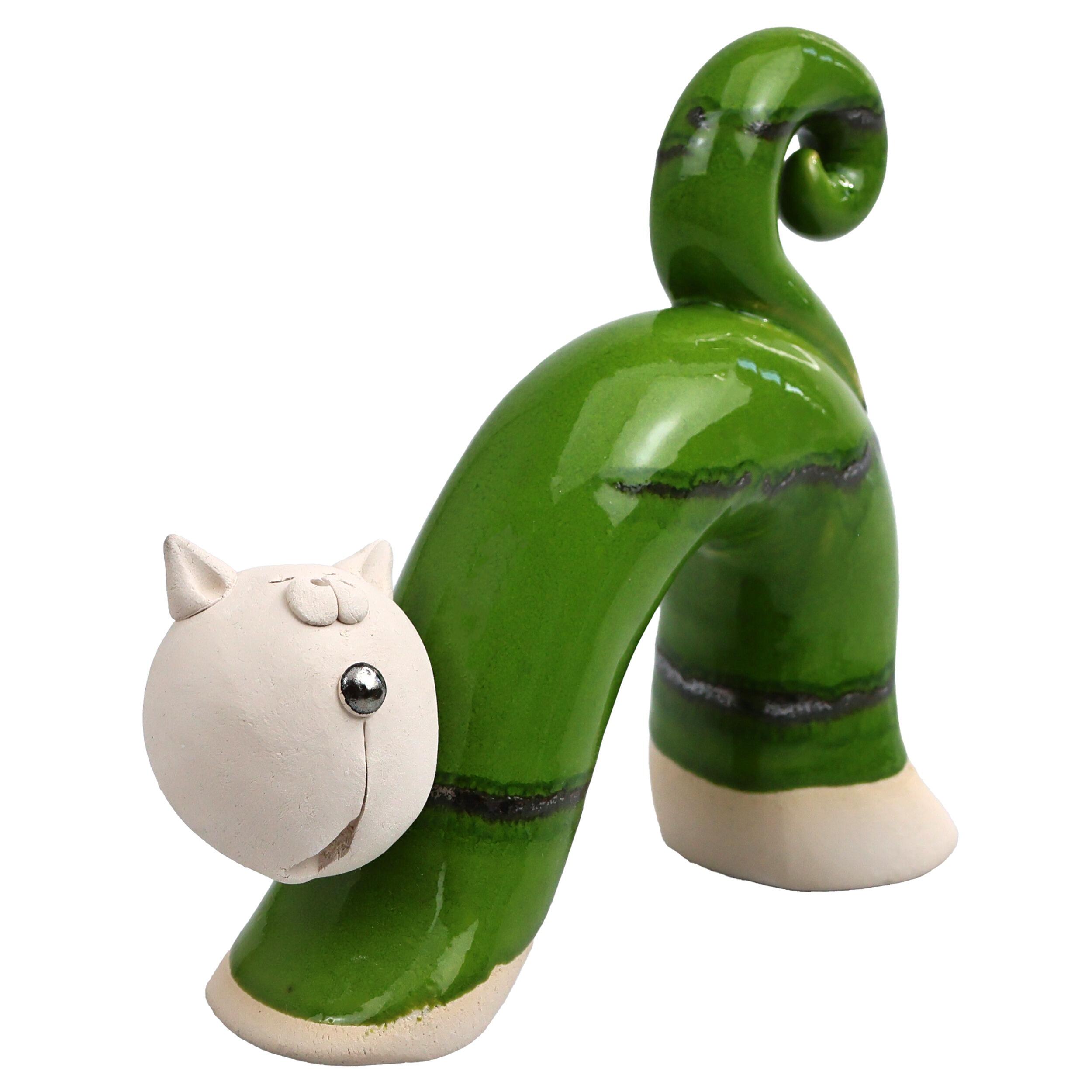 Quirky Handmade Ceramic Bow Cat in Contemporary Style
