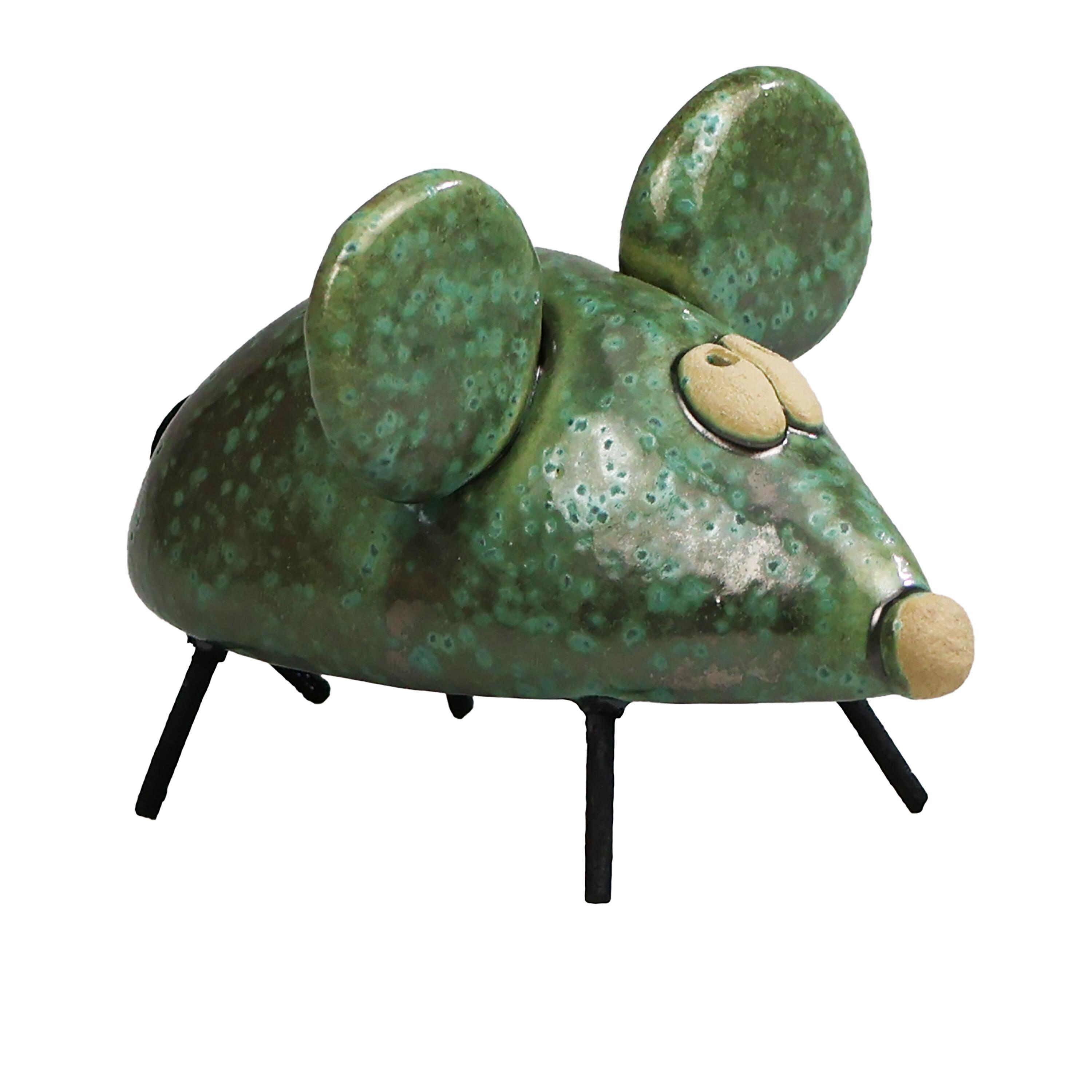Small Handmade Ceramic Mouse – Cute Pottery Animal with String Tail, Mini Ornament, Unique Gift