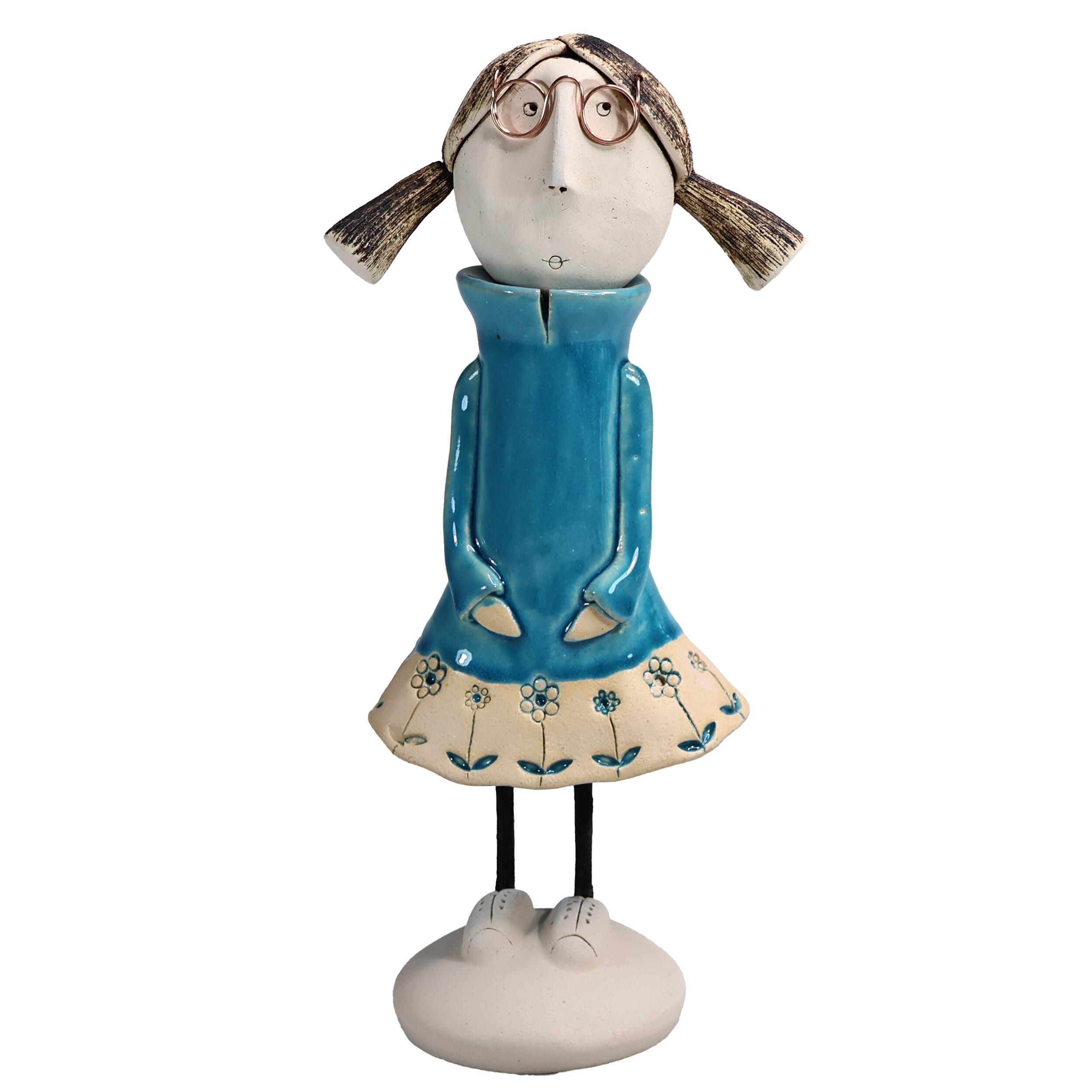 Handmade Ceramic Girl Figurine with Pigtails | Couples Home Décor Gift