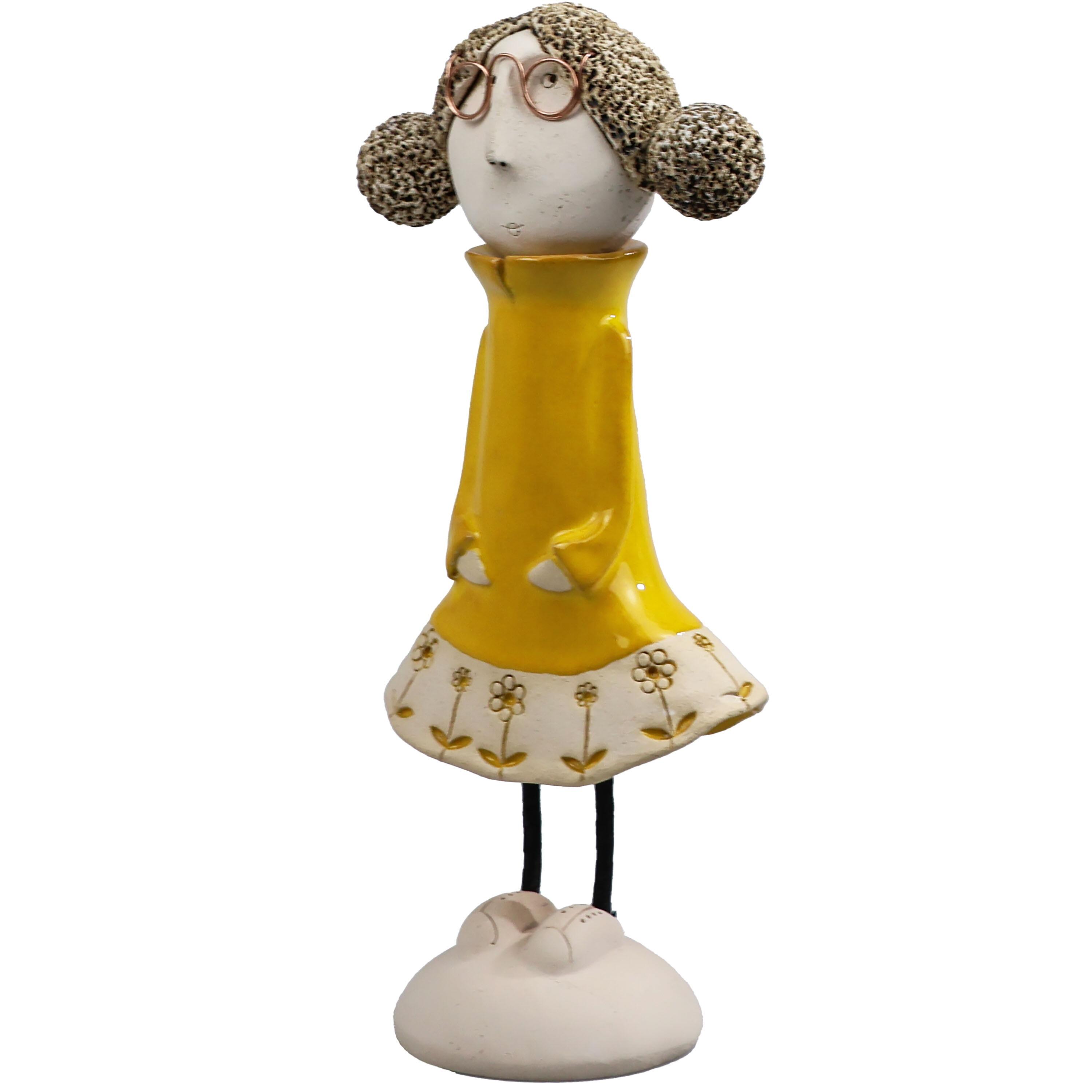 Handmade Ceramic Girl Figurine with Rounded Bunches | Home Décor Gift