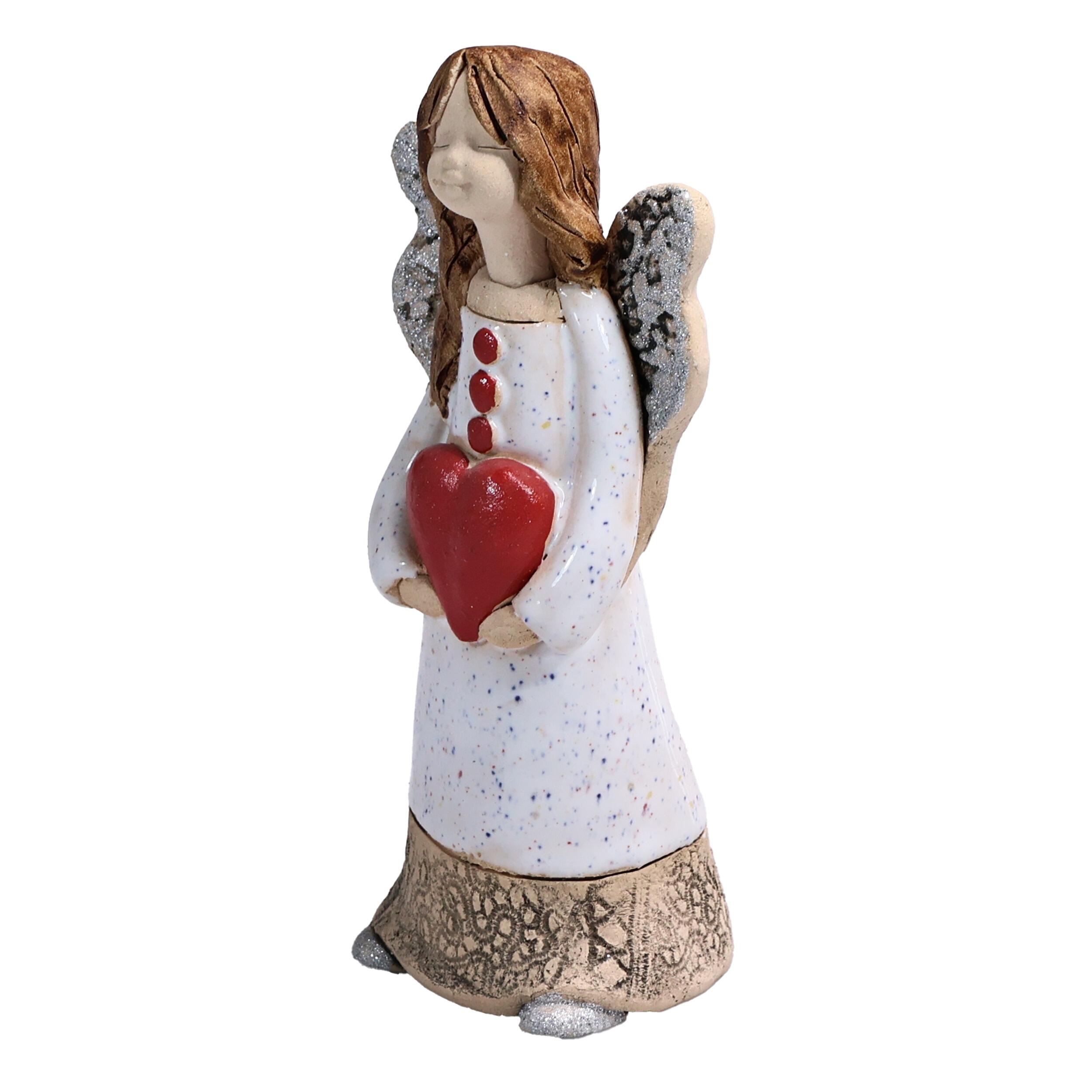Handmade Ceramic Angel Holding Red Heart | I Love You Keepsake