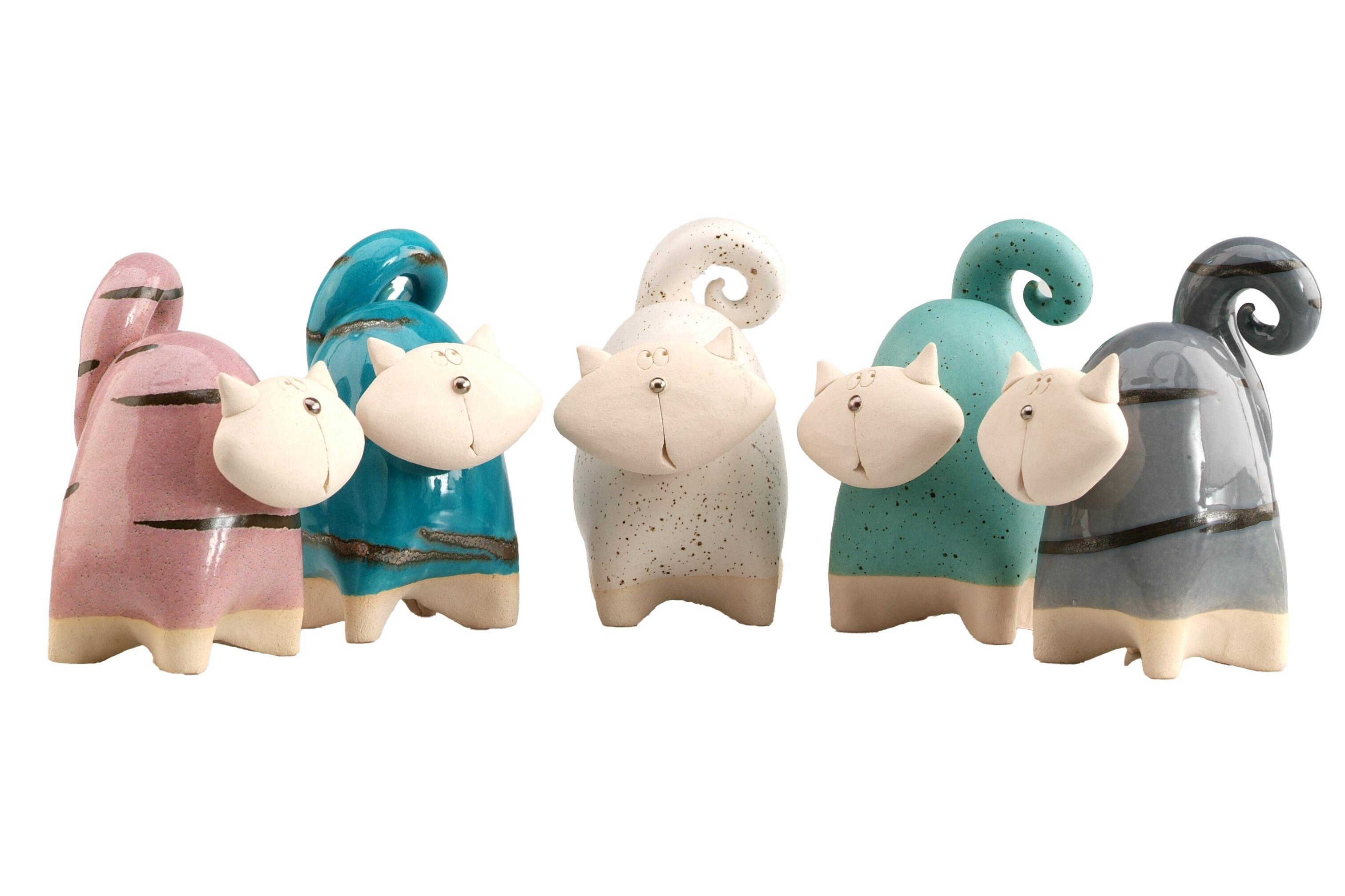 Handmade Ceramic Chunky Cat in various colours, crafted by skilled artisans, featuring a sturdy design and vibrant finish, perfect for home decor.