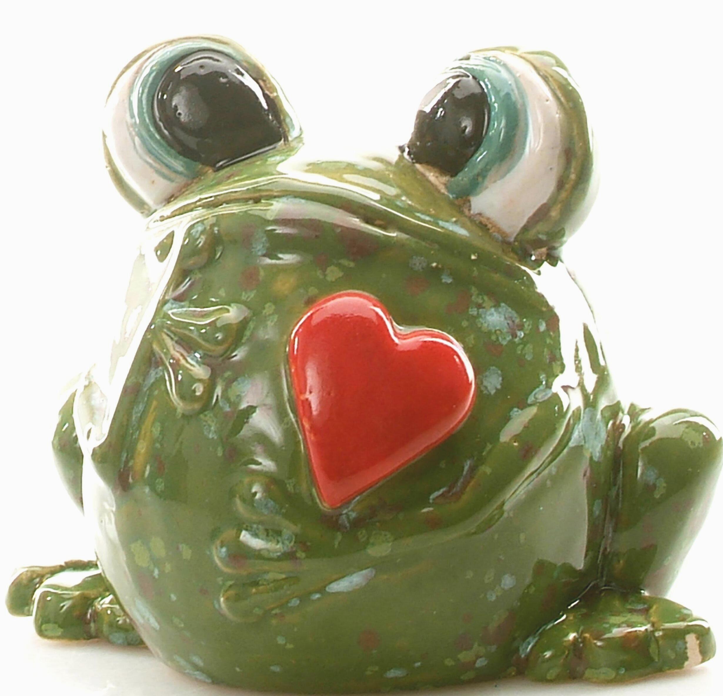 Handmade Ceramic Googly Eyed Frog with Red Heart